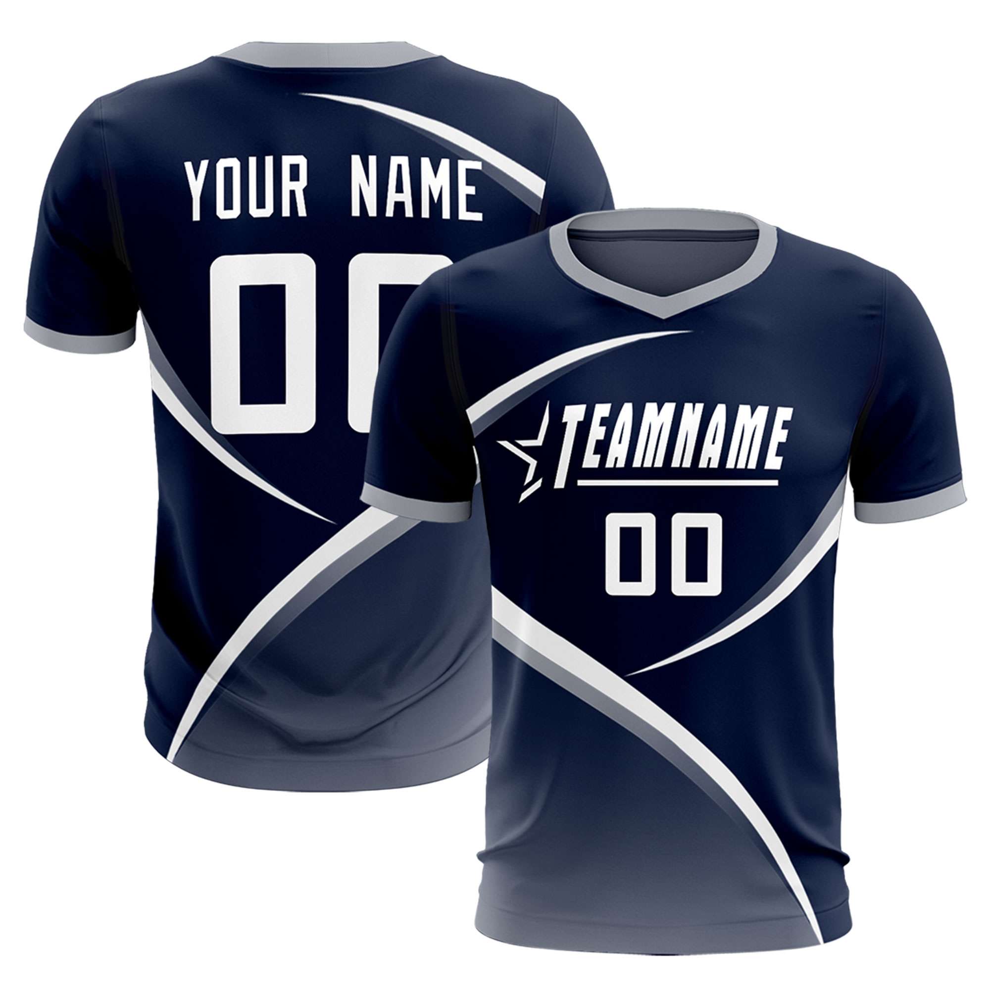 Custom Navy Gray Color Block Training Uniform For Men Soccer Sets Jersey