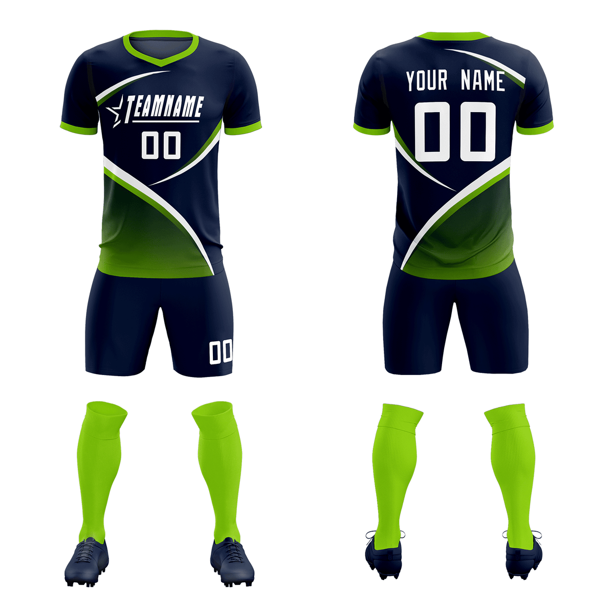 Custom Navy Neon Green Color Block Training Uniform For Men Soccer Sets Jersey