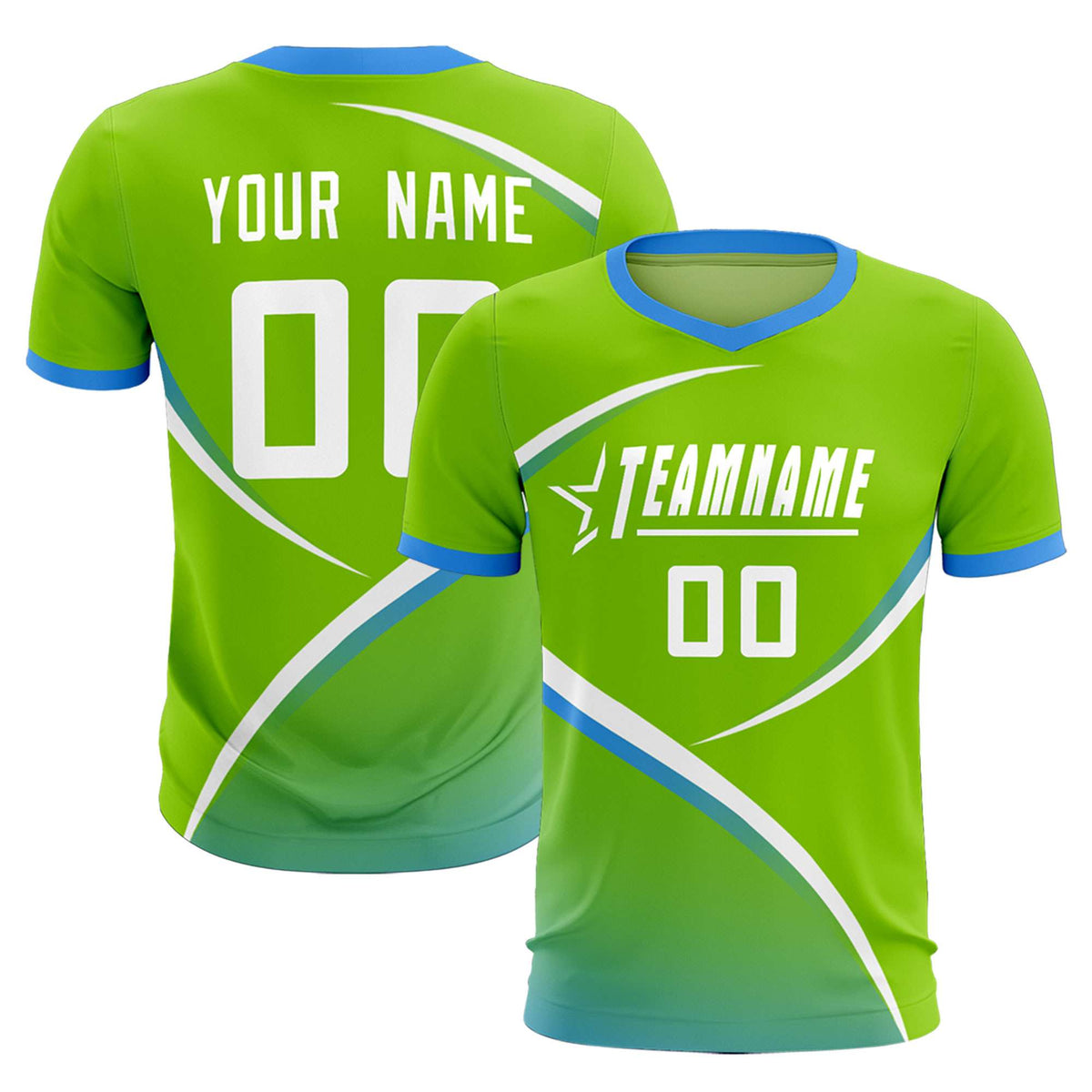 Custom Neon Green Powder Blue Color Block Training Uniform For Men Soccer Sets Jersey