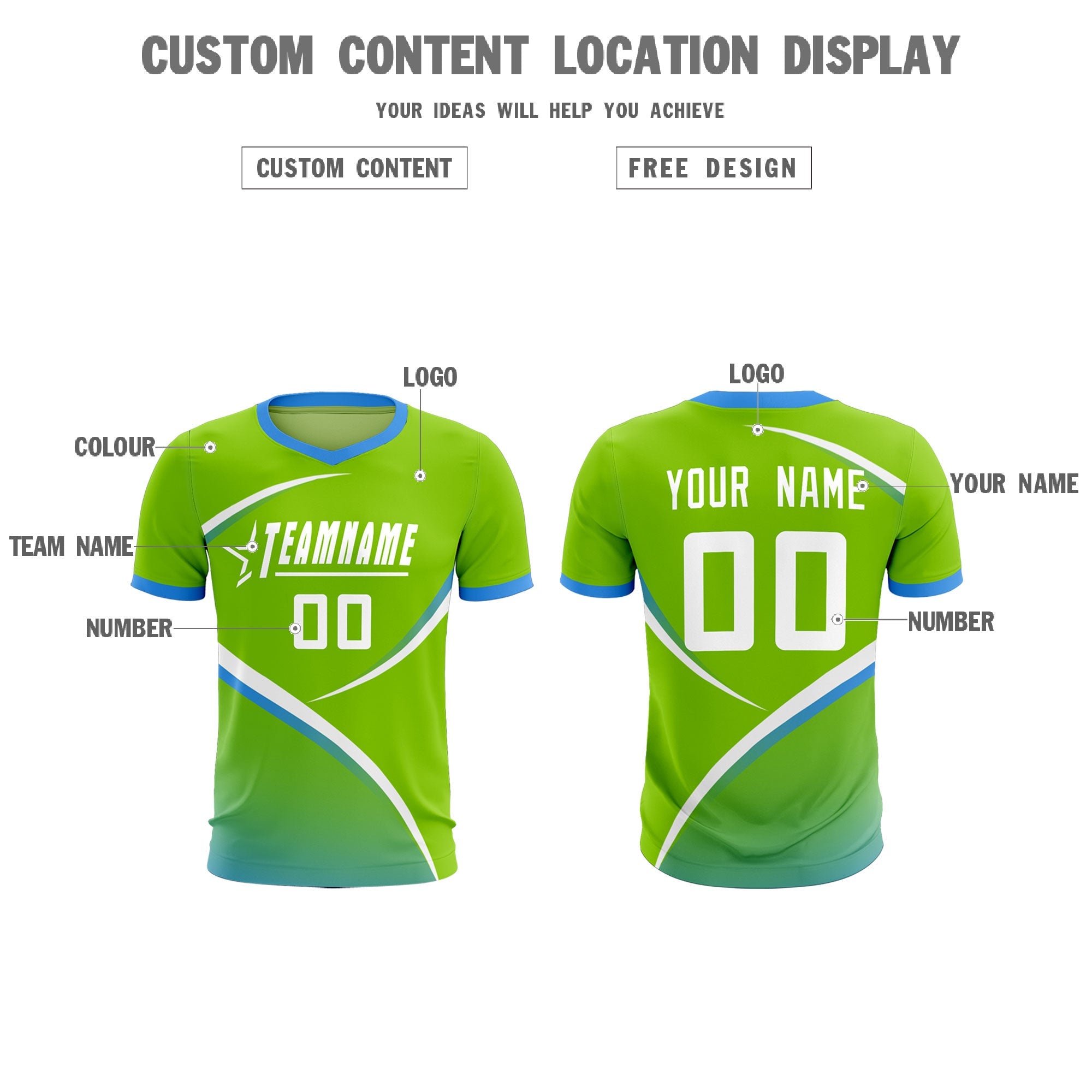 Custom Neon Green Powder Blue Color Block Training Uniform For Men Soccer Sets Jersey