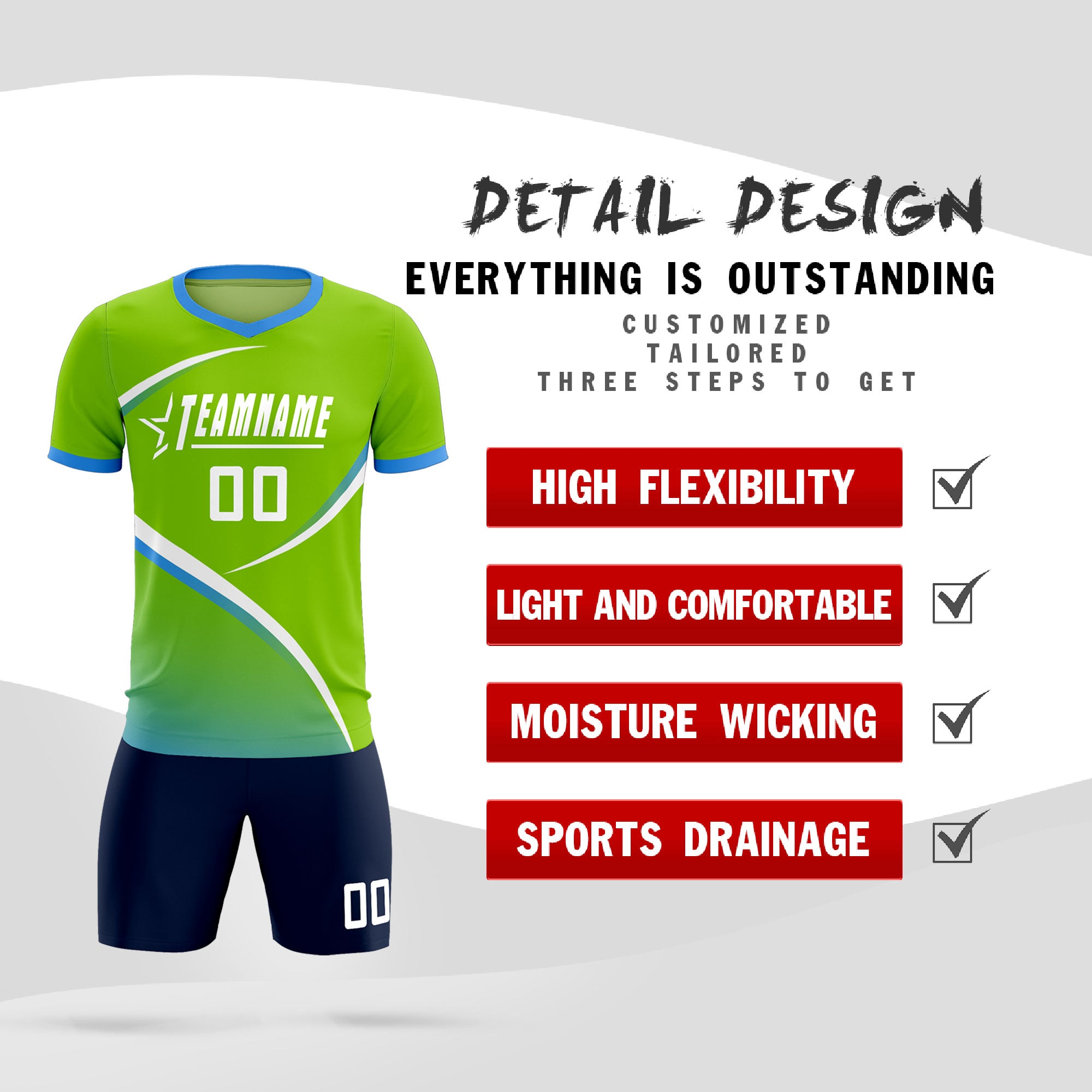 Custom Neon Green Powder Blue Color Block Training Uniform For Men Soccer Sets Jersey