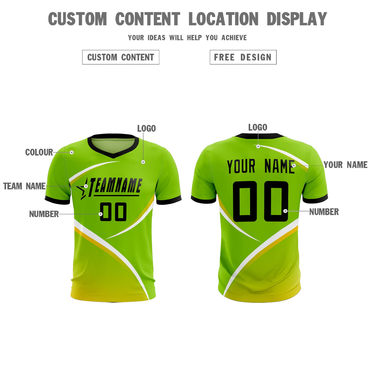 Custom Neon Green Black Color Block Training Uniform For Men Soccer Sets Jersey