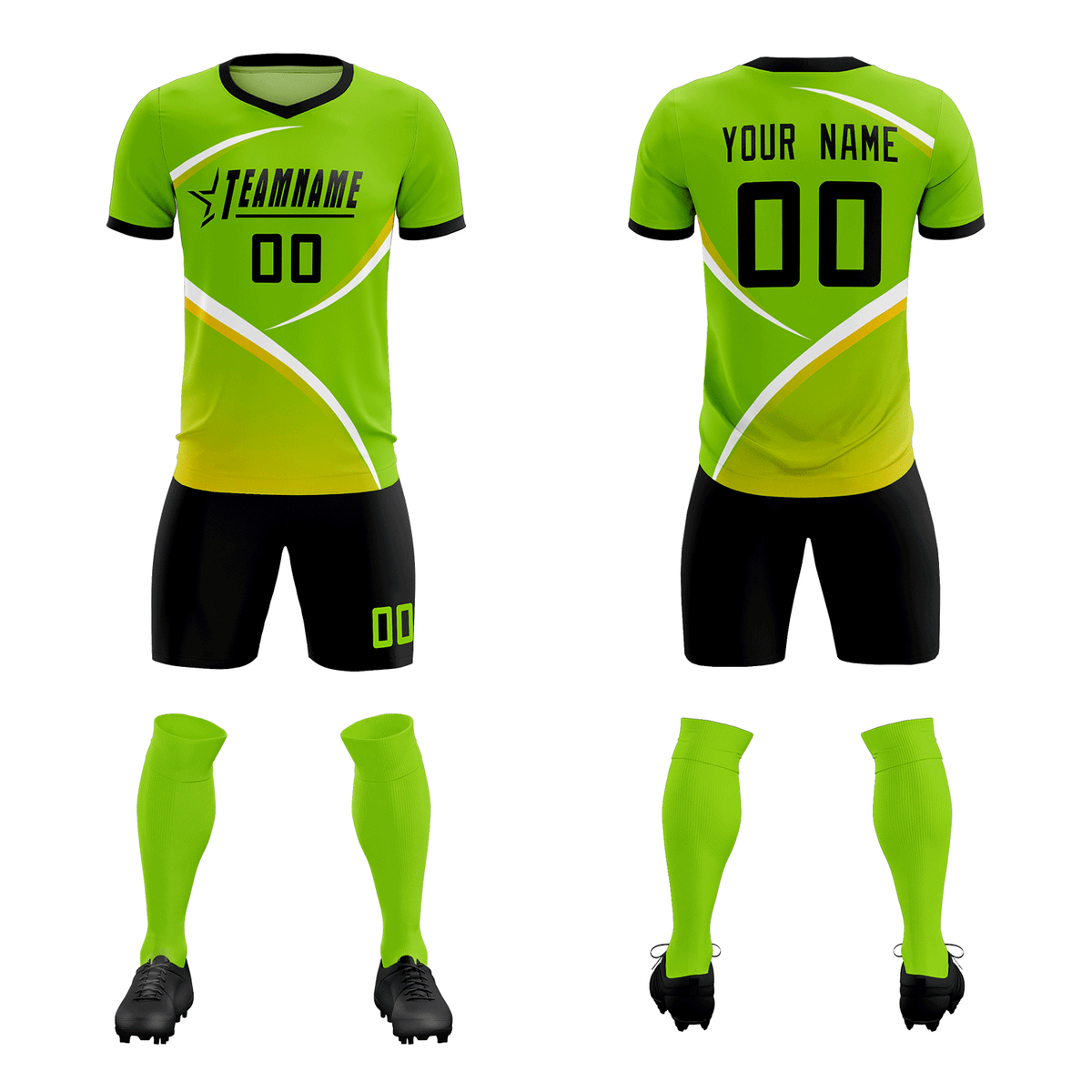 Custom Neon Green Black Color Block Training Uniform For Men Soccer Sets Jersey