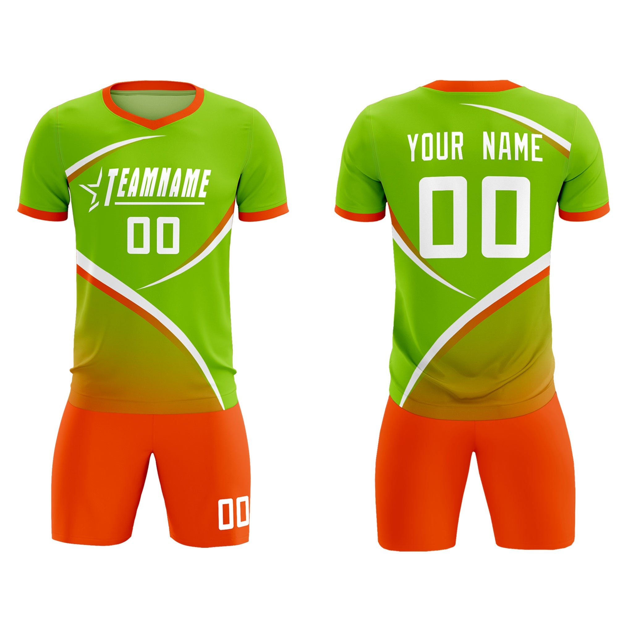 Custom Neon Green Orange Color Block Training Uniform For Men Soccer Sets Jersey