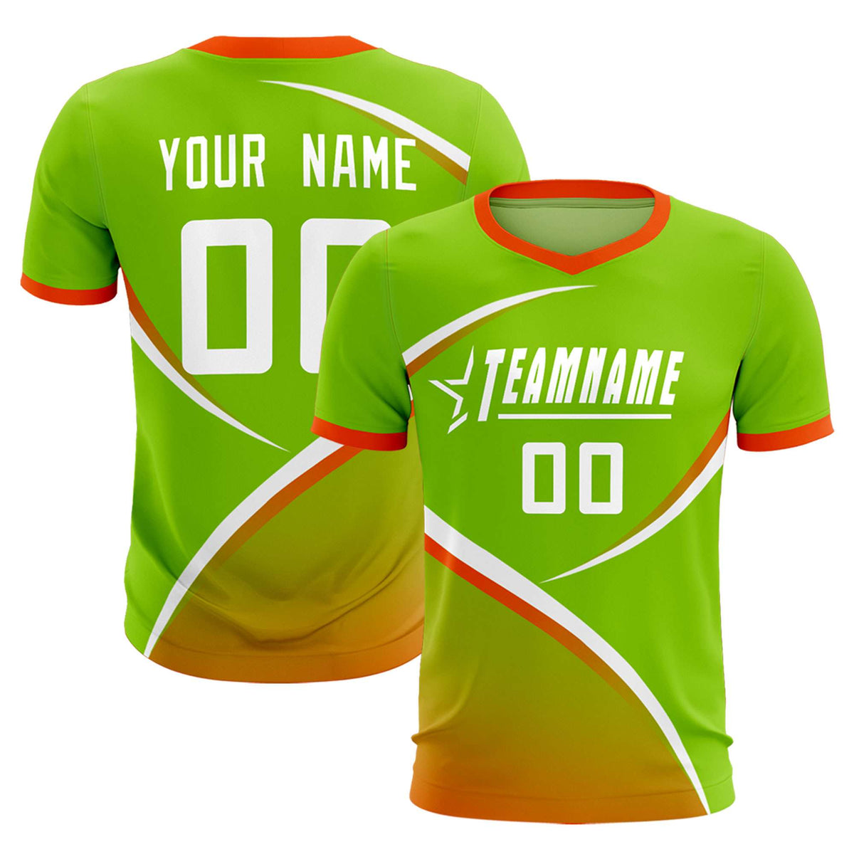 Custom Neon Green Orange Color Block Training Uniform For Men Soccer Sets Jersey