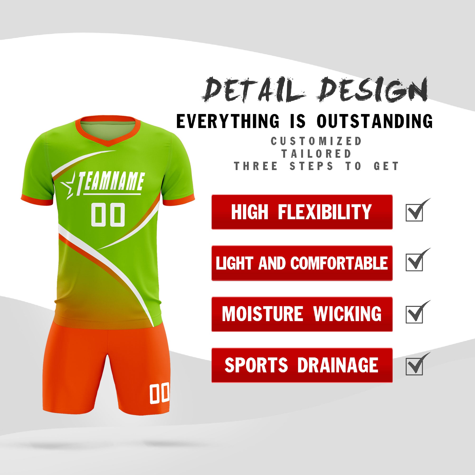 Custom Neon Green Orange Color Block Training Uniform For Men Soccer Sets Jersey