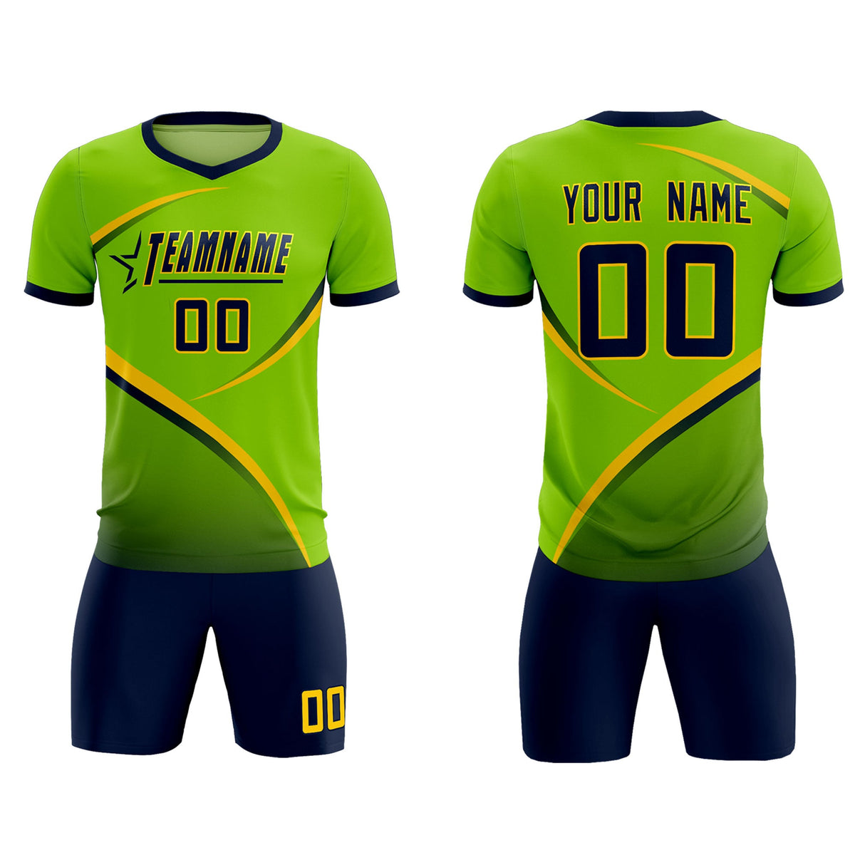 Custom Neon Green Navy Color Block Training Uniform For Men Soccer Sets Jersey