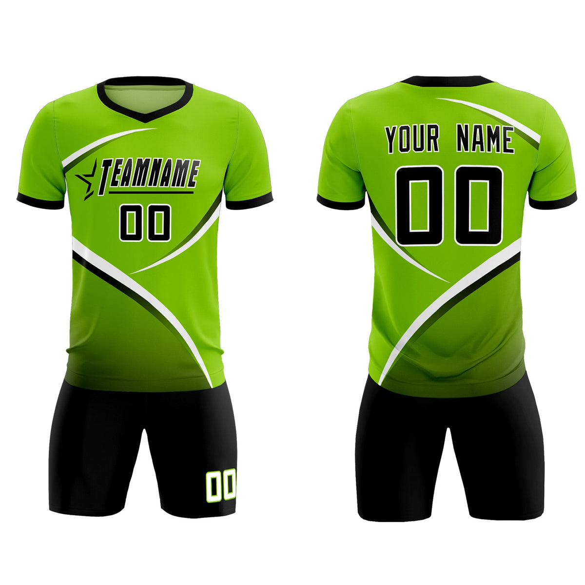 Custom Neon Green Black Color Block Training Uniform For Men Soccer Sets Jersey