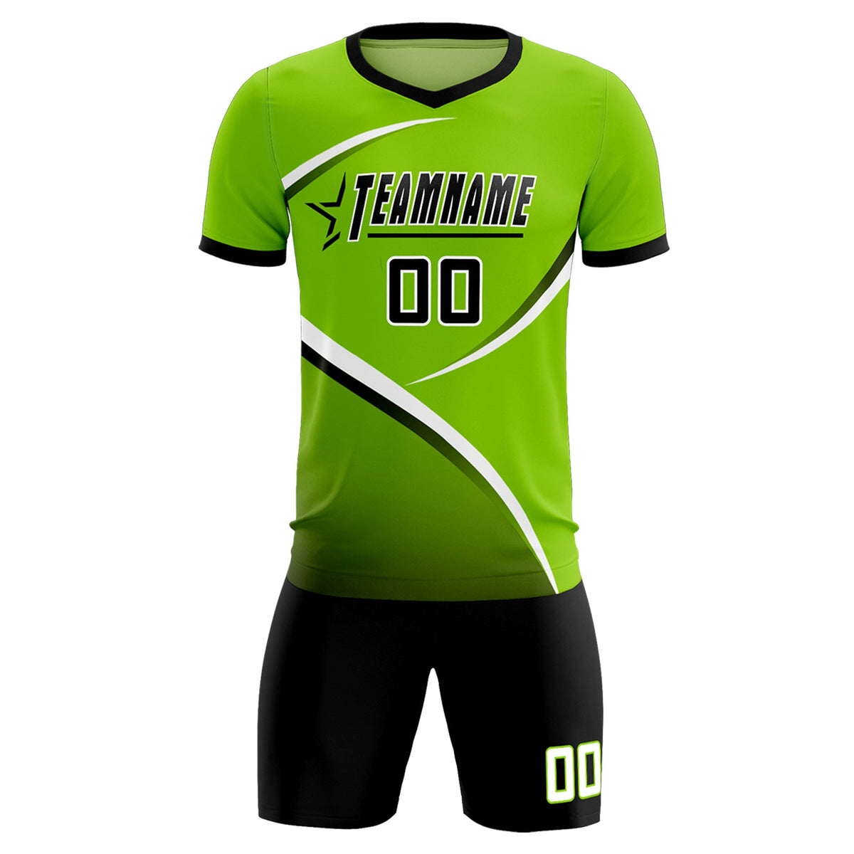 Custom Neon Green Black Color Block Training Uniform For Men Soccer Sets Jersey