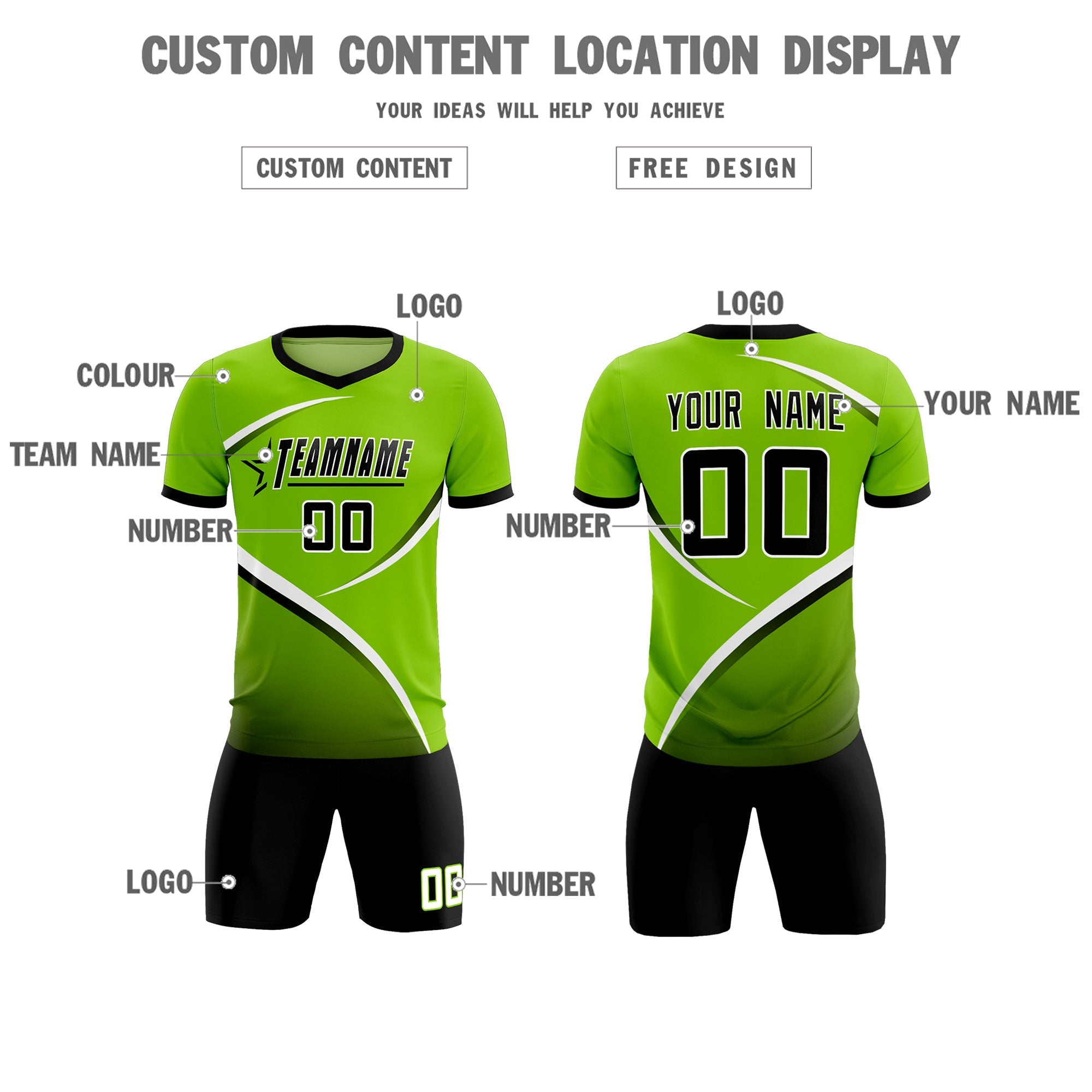 Custom Neon Green Black Color Block Training Uniform For Men Soccer Sets Jersey