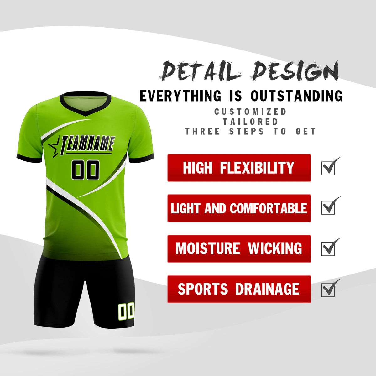 Custom Neon Green Black Color Block Training Uniform For Men Soccer Sets Jersey