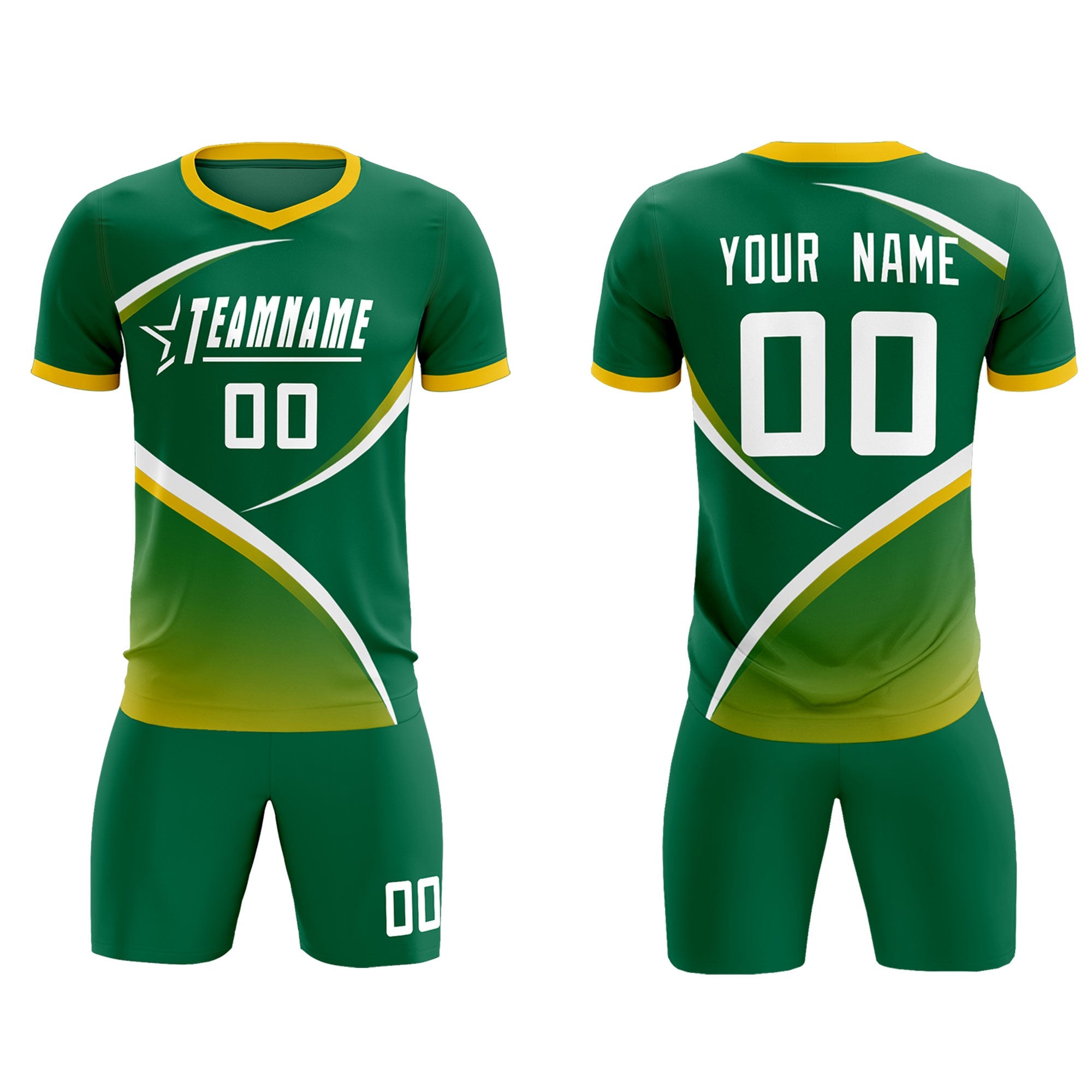 Custom Kelly Green Gold Color Block Training Uniform For Men Soccer Sets Jersey