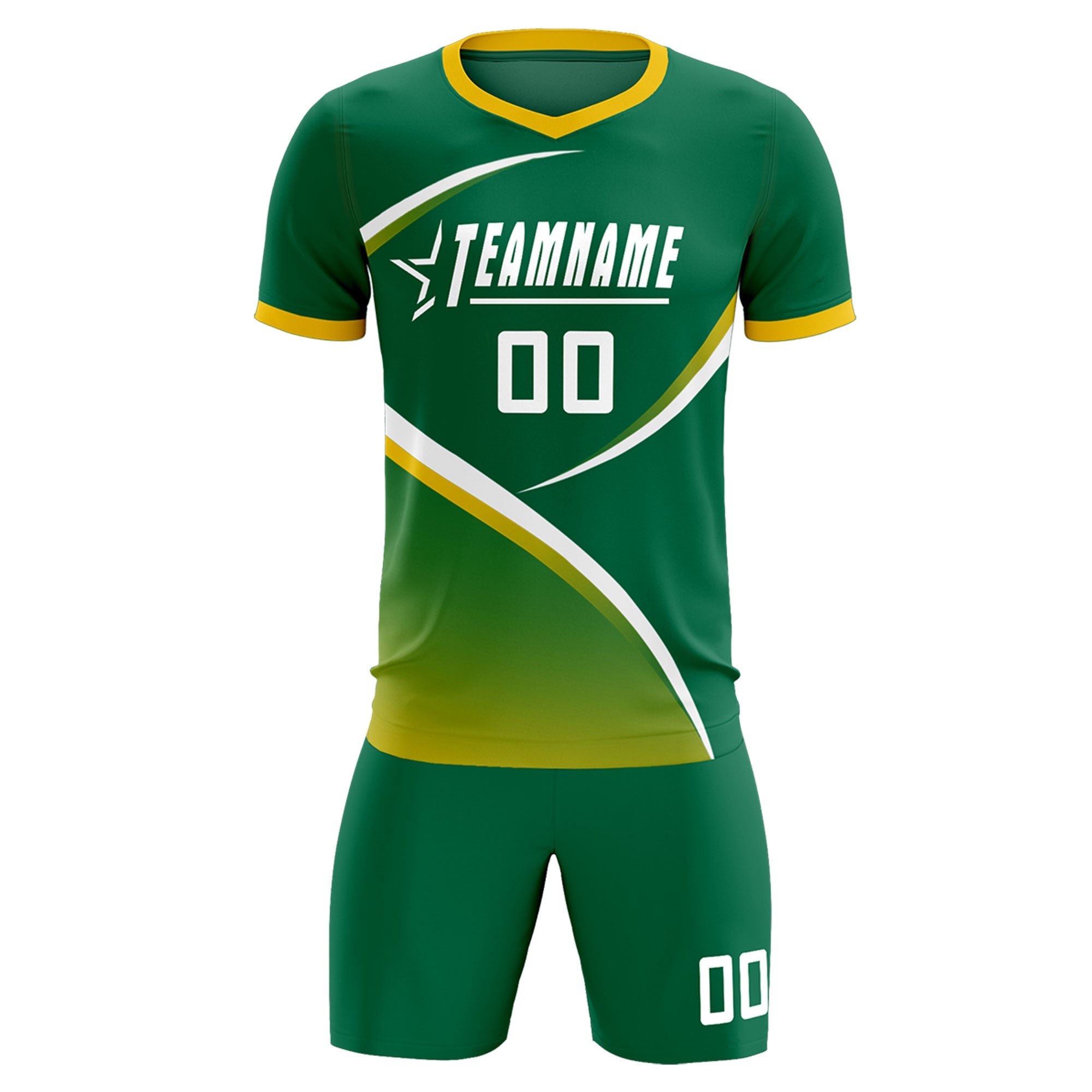 Custom Kelly Green Gold Color Block Training Uniform For Men Soccer Sets Jersey