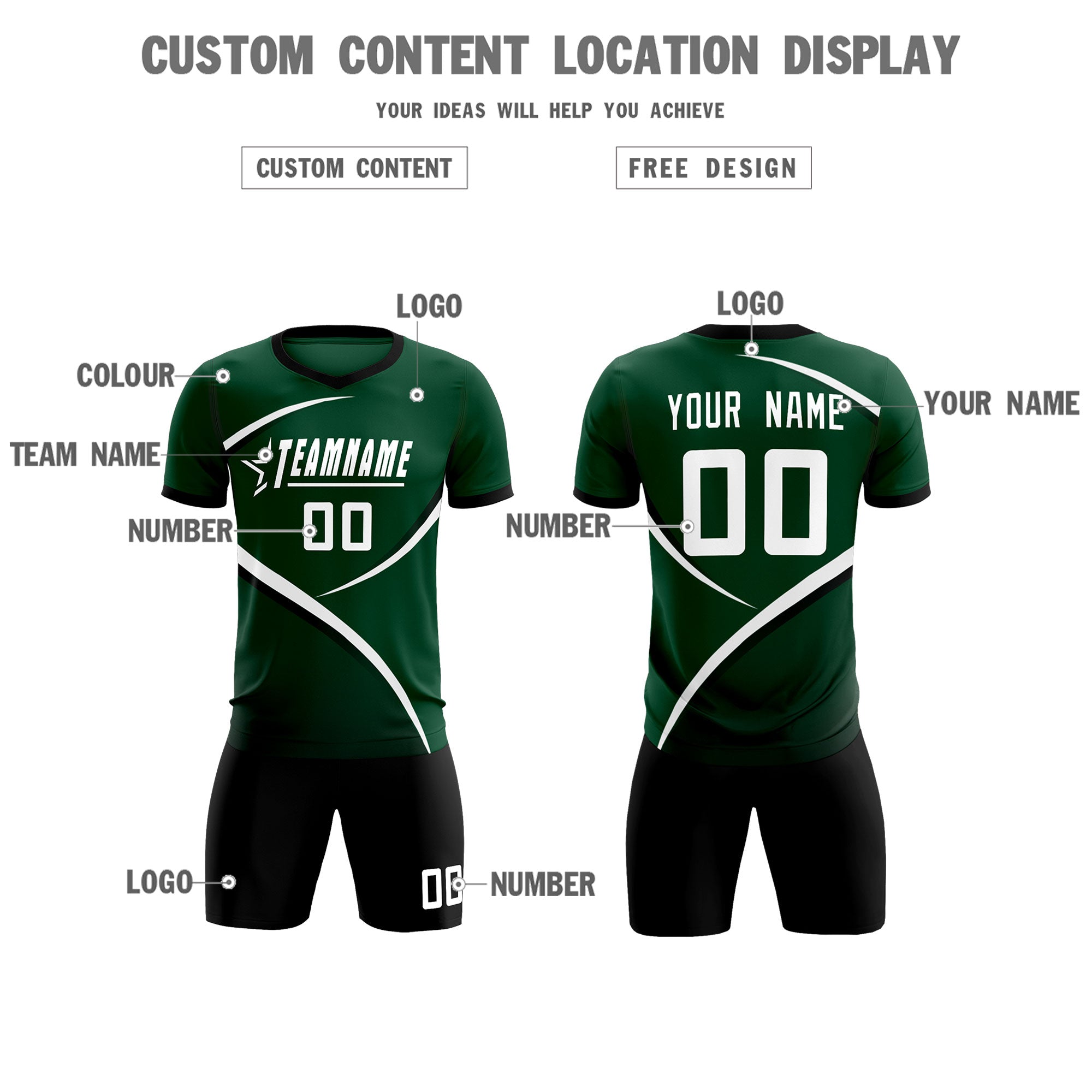Custom Green Black Color Block Training Uniform For Men Soccer Sets Jersey
