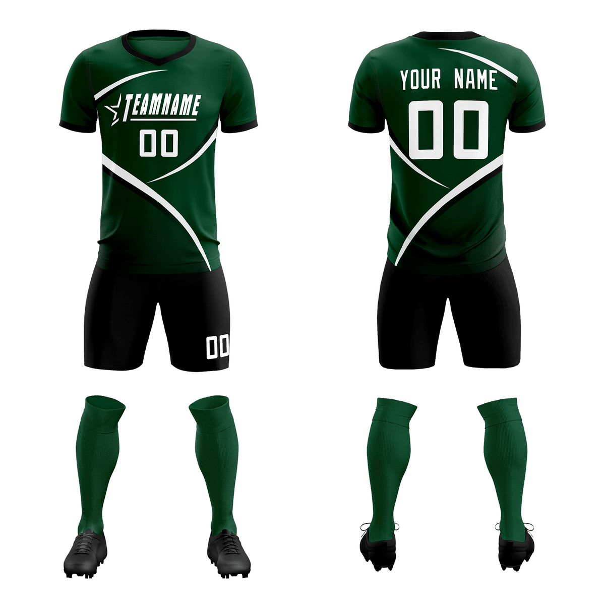 Custom Green Black Color Block Training Uniform For Men Soccer Sets Jersey