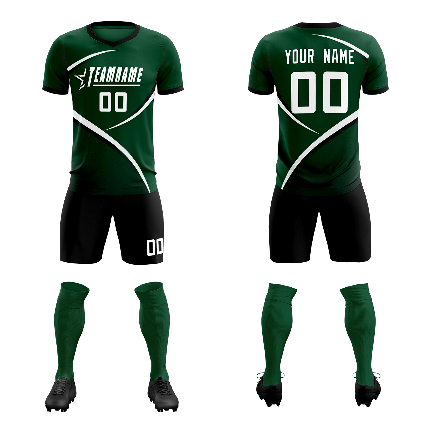 Custom Green Black Color Block Training Uniform For Men Soccer Sets Jersey