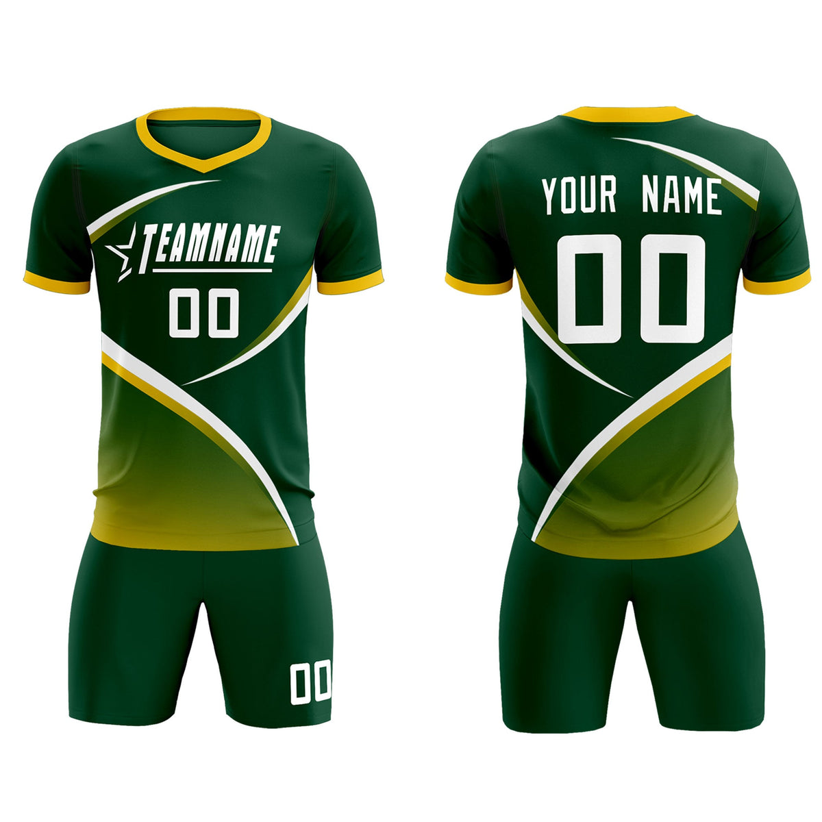 Custom Green Gold Color Block Training Uniform For Men Soccer Sets Jersey