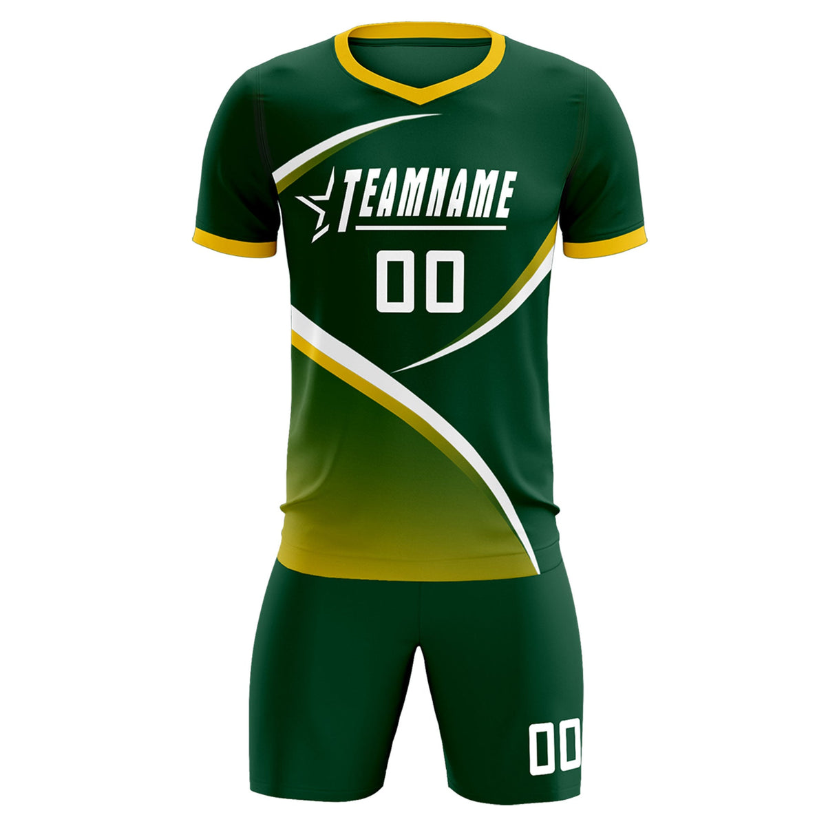 Custom Green Gold Color Block Training Uniform For Men Soccer Sets Jersey