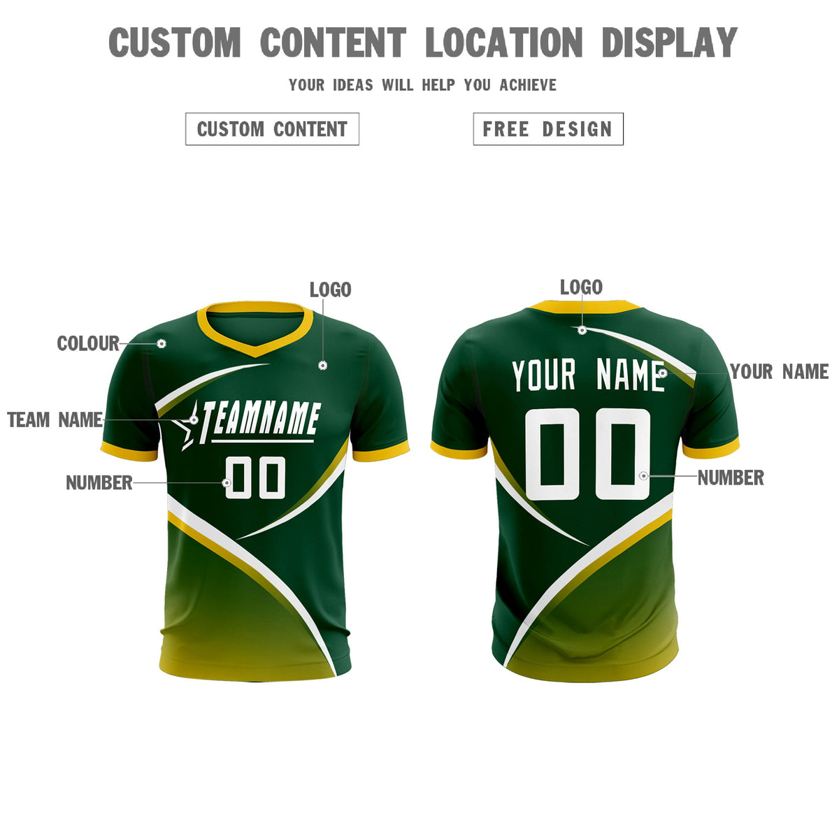 Custom Green Gold Color Block Training Uniform For Men Soccer Sets Jersey