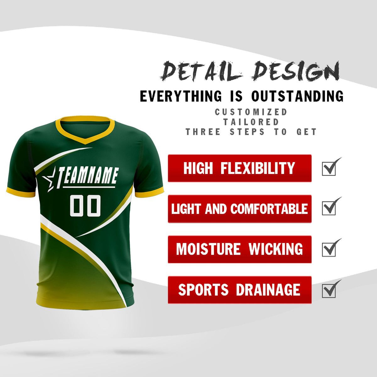 Custom Green Gold Color Block Training Uniform For Men Soccer Sets Jersey