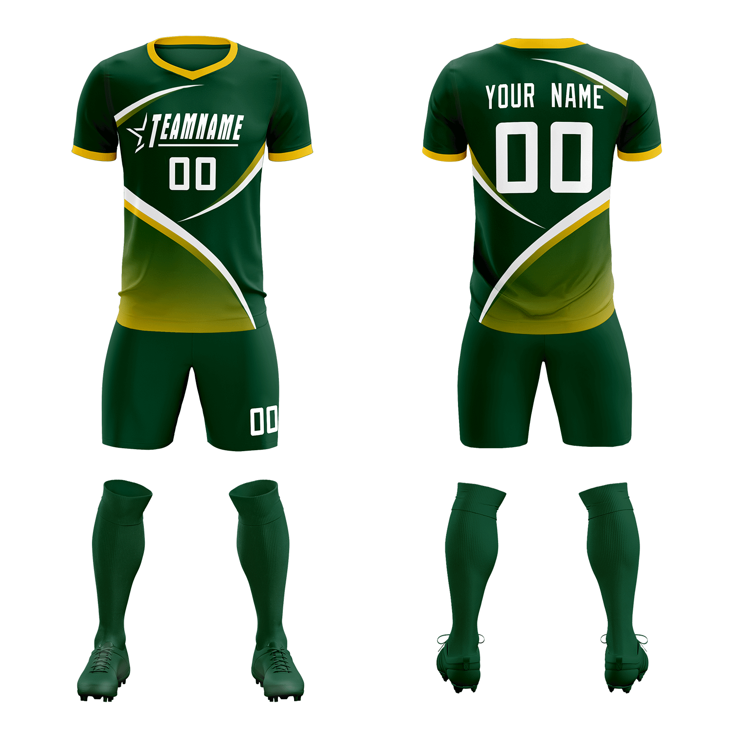 Custom Green Gold Color Block Training Uniform For Men Soccer Sets Jersey