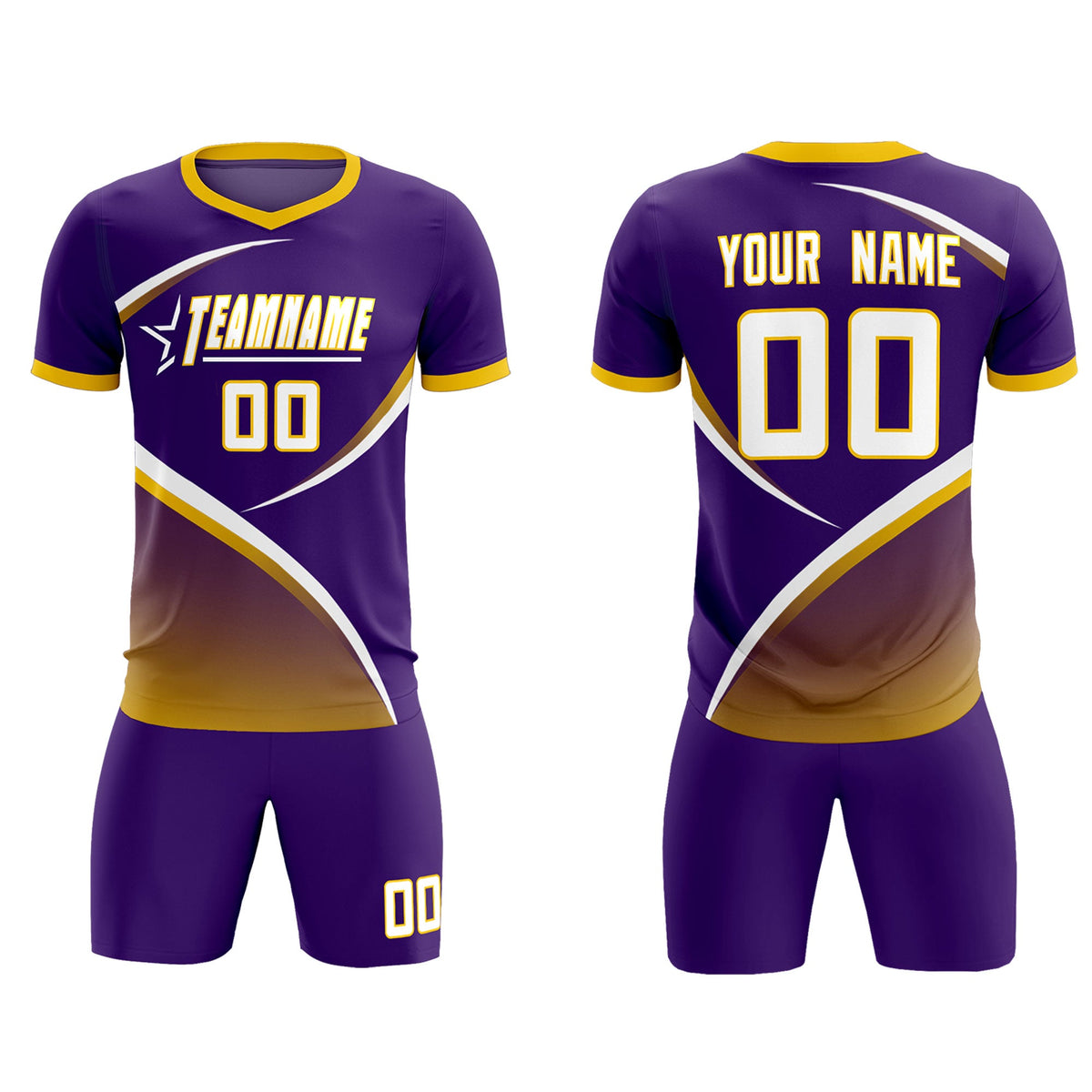 Custom Purple Gold Color Block Training Uniform For Men Soccer Sets Jersey