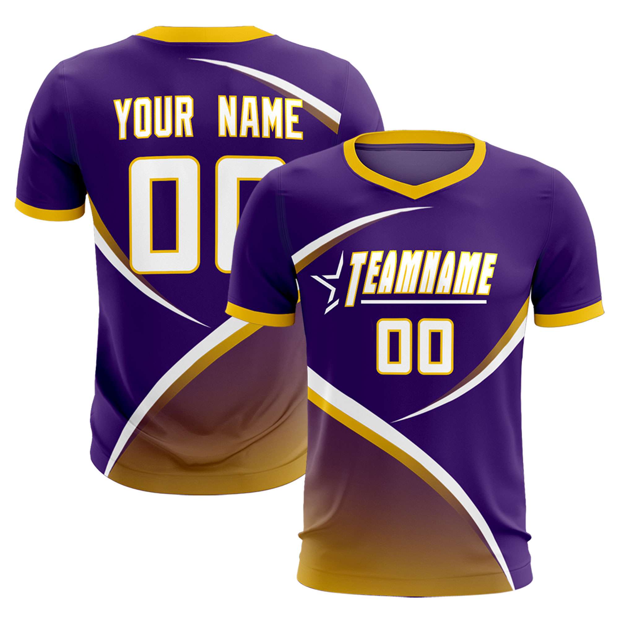 Custom Purple Gold Color Block Training Uniform For Men Soccer Sets Jersey