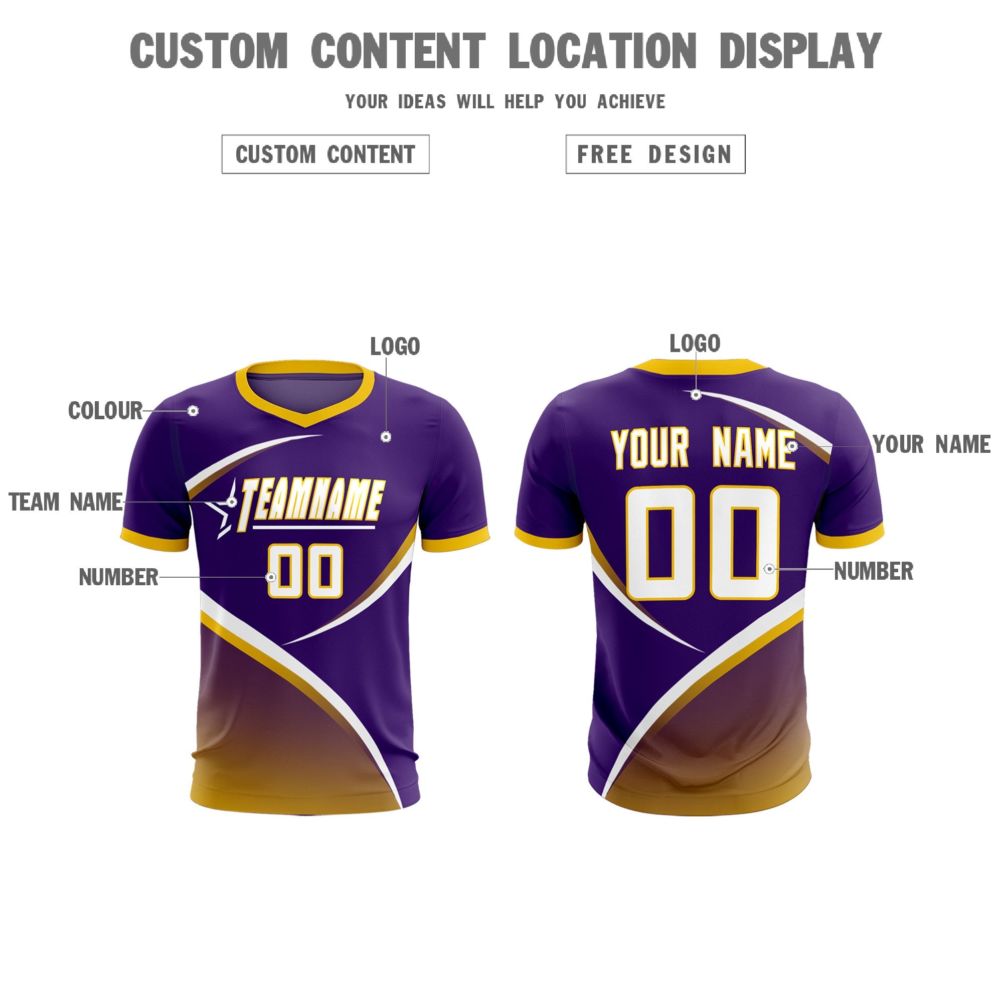Custom Purple Gold Color Block Training Uniform For Men Soccer Sets Jersey