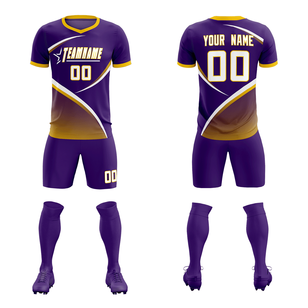 Custom Purple Gold Color Block Training Uniform For Men Soccer Sets Jersey