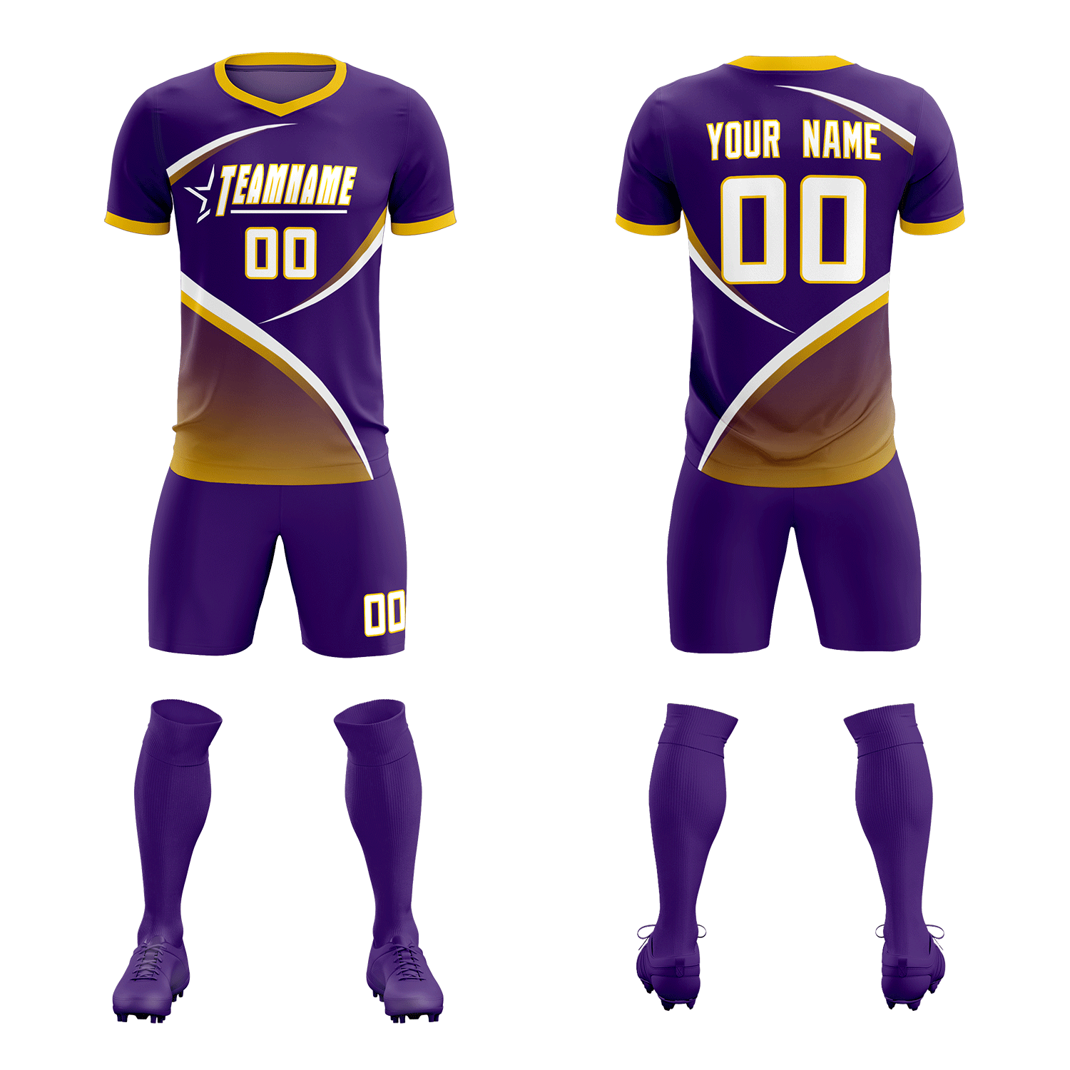 Custom Purple Gold Color Block Training Uniform For Men Soccer Sets Jersey