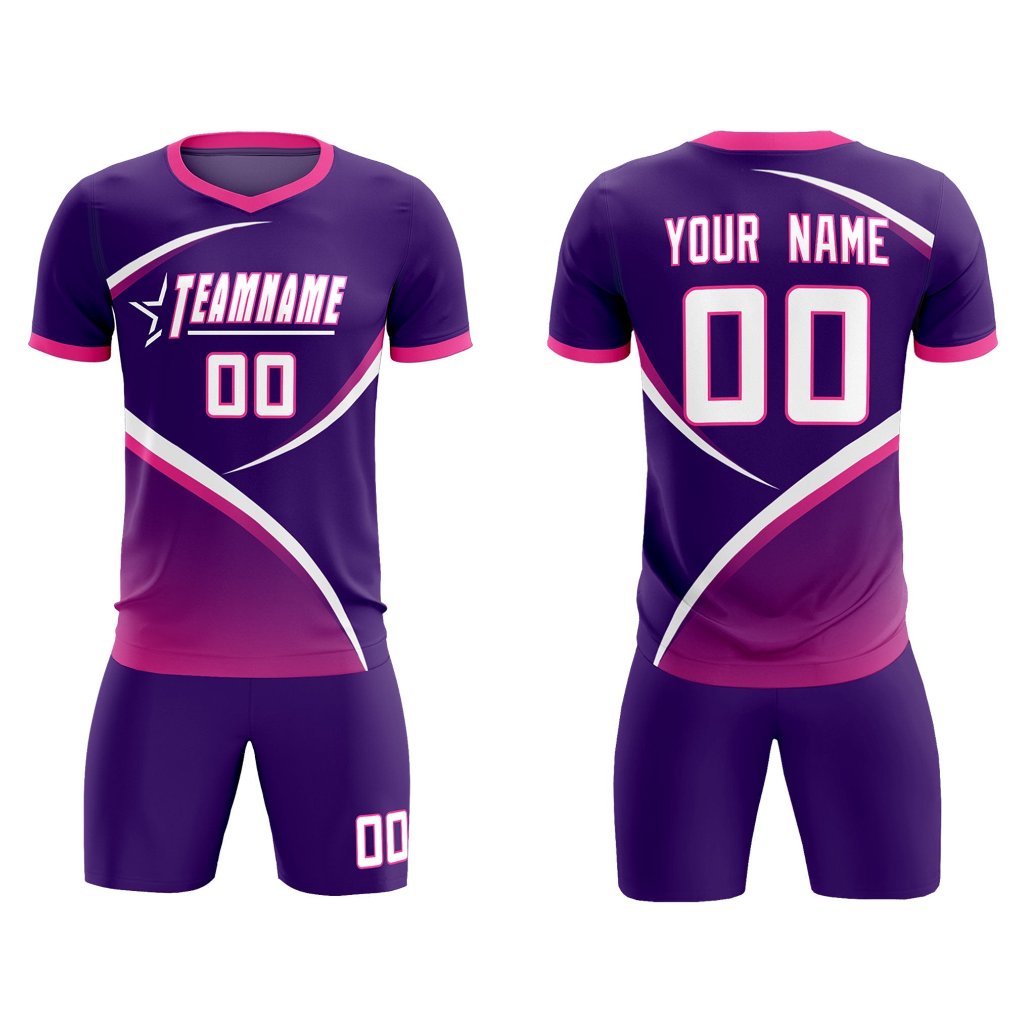 Custom Purple Pink Color Block Training Uniform For Men Soccer Sets Jersey