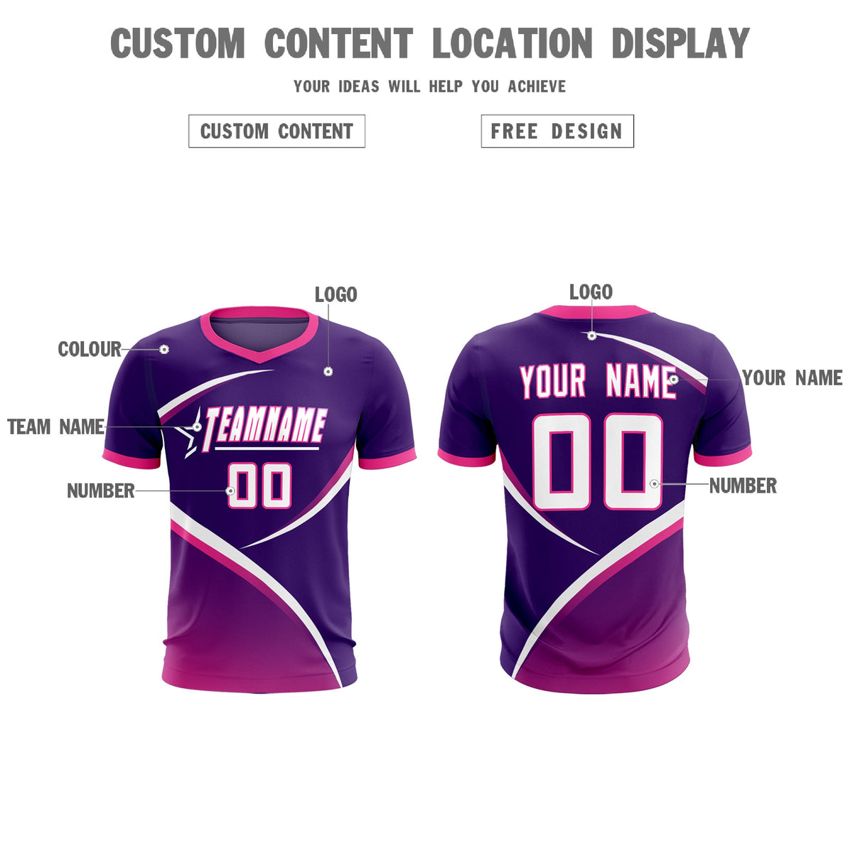 Custom Purple Pink Color Block Training Uniform For Men Soccer Sets Jersey