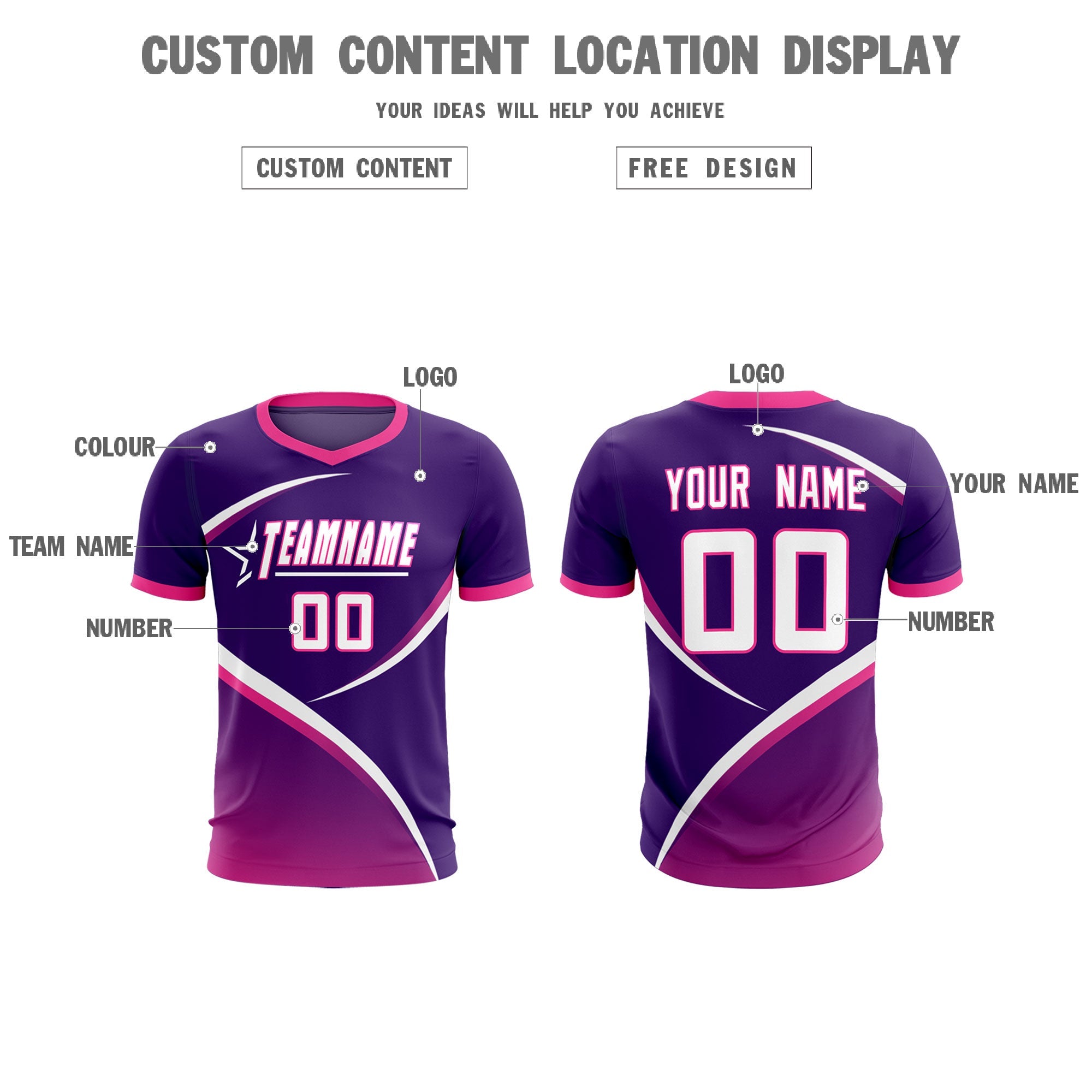 Custom Purple Pink Color Block Training Uniform For Men Soccer Sets Jersey