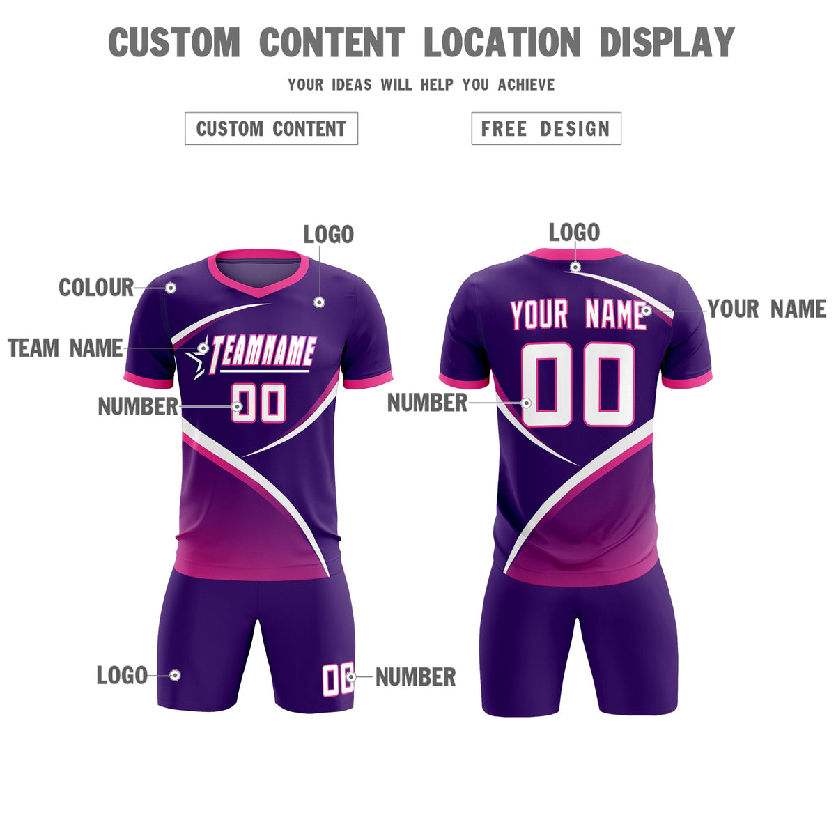 Custom Purple Pink Color Block Training Uniform For Men Soccer Sets Jersey