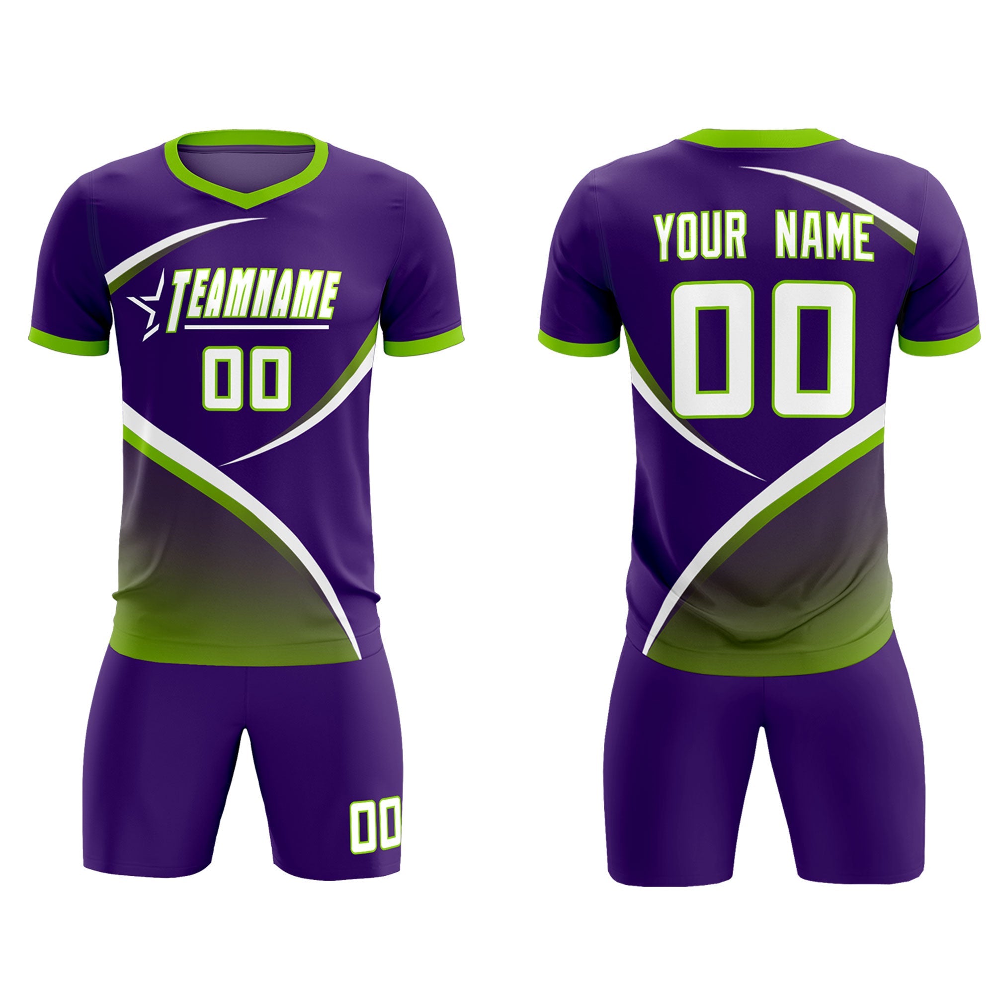 Custom Purple Neon Green Color Block Training Uniform For Men Soccer Sets Jersey