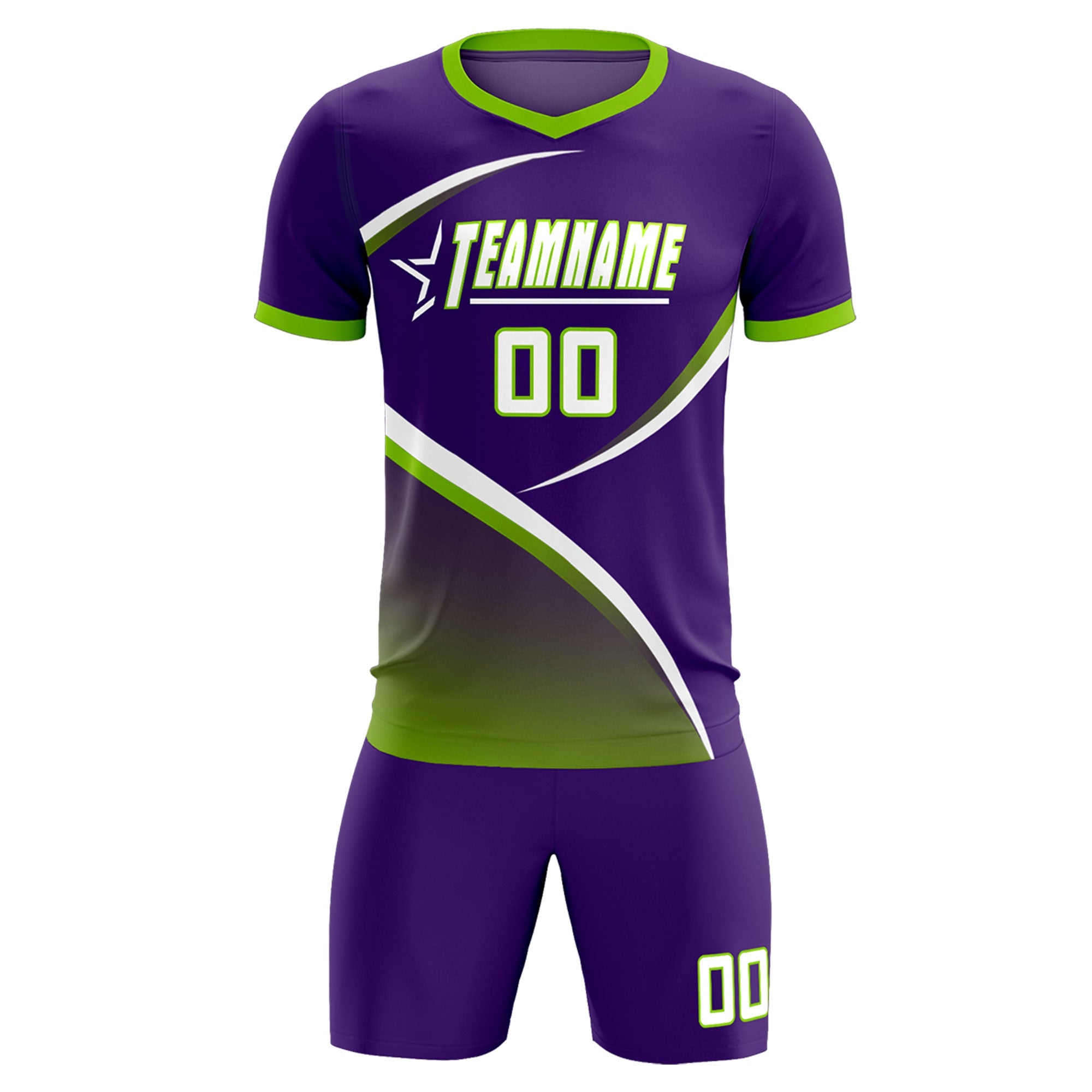 Custom Purple Neon Green Color Block Training Uniform For Men Soccer Sets Jersey