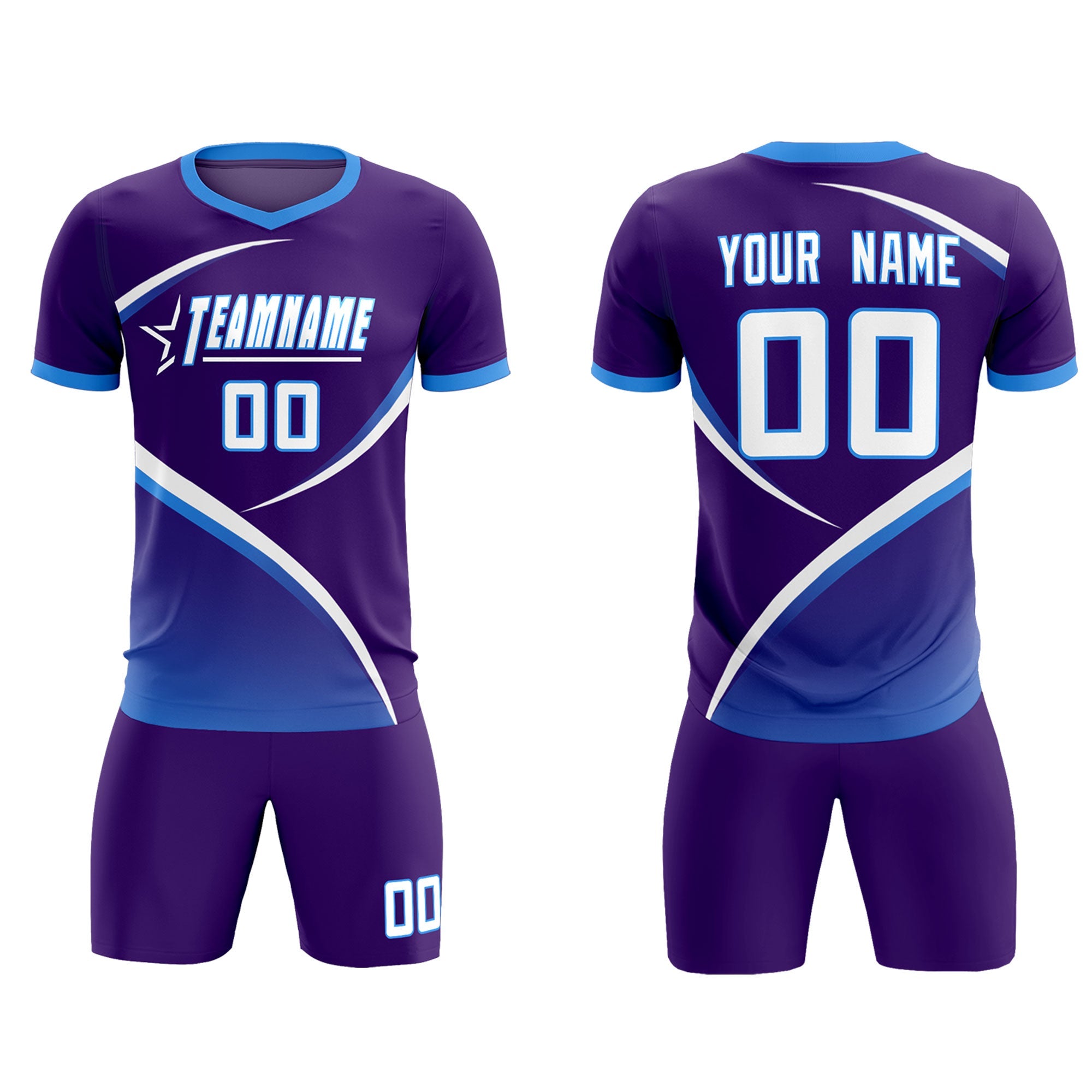 Custom Purple Powder Blue Color Block Training Uniform For Men Soccer Sets Jersey