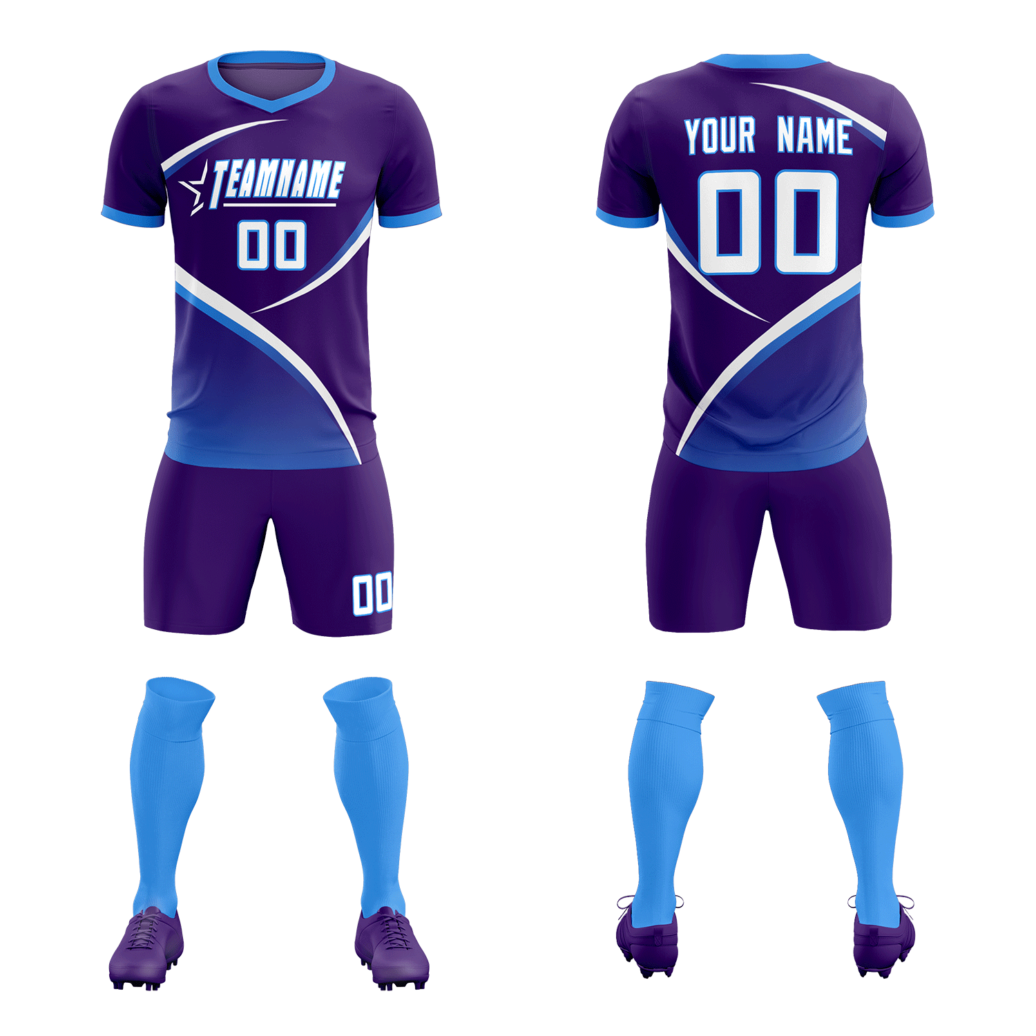 Custom Purple Powder Blue Color Block Training Uniform For Men Soccer Sets Jersey