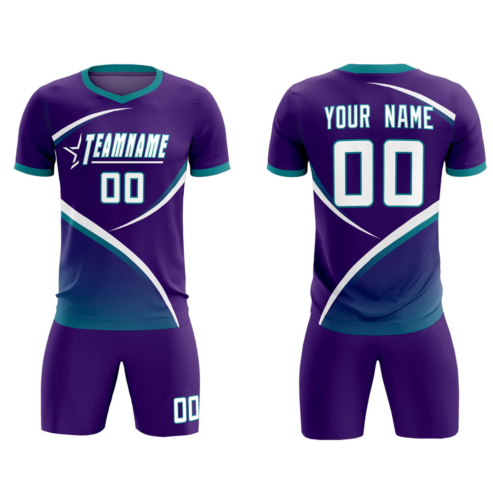 Custom Purple Aqua Color Block Training Uniform For Men Soccer Sets Jersey