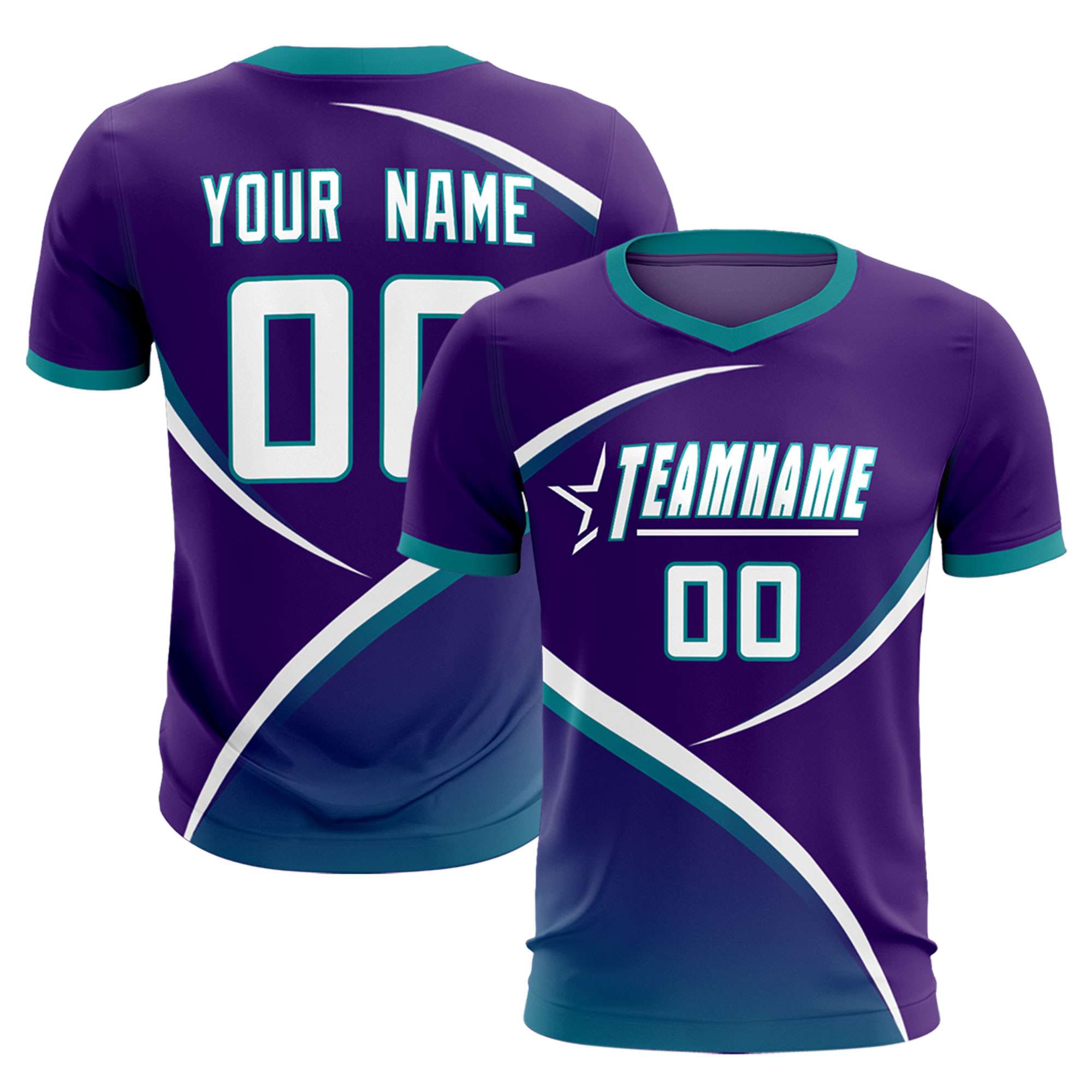 Custom Purple Aqua Color Block Training Uniform For Men Soccer Sets Jersey