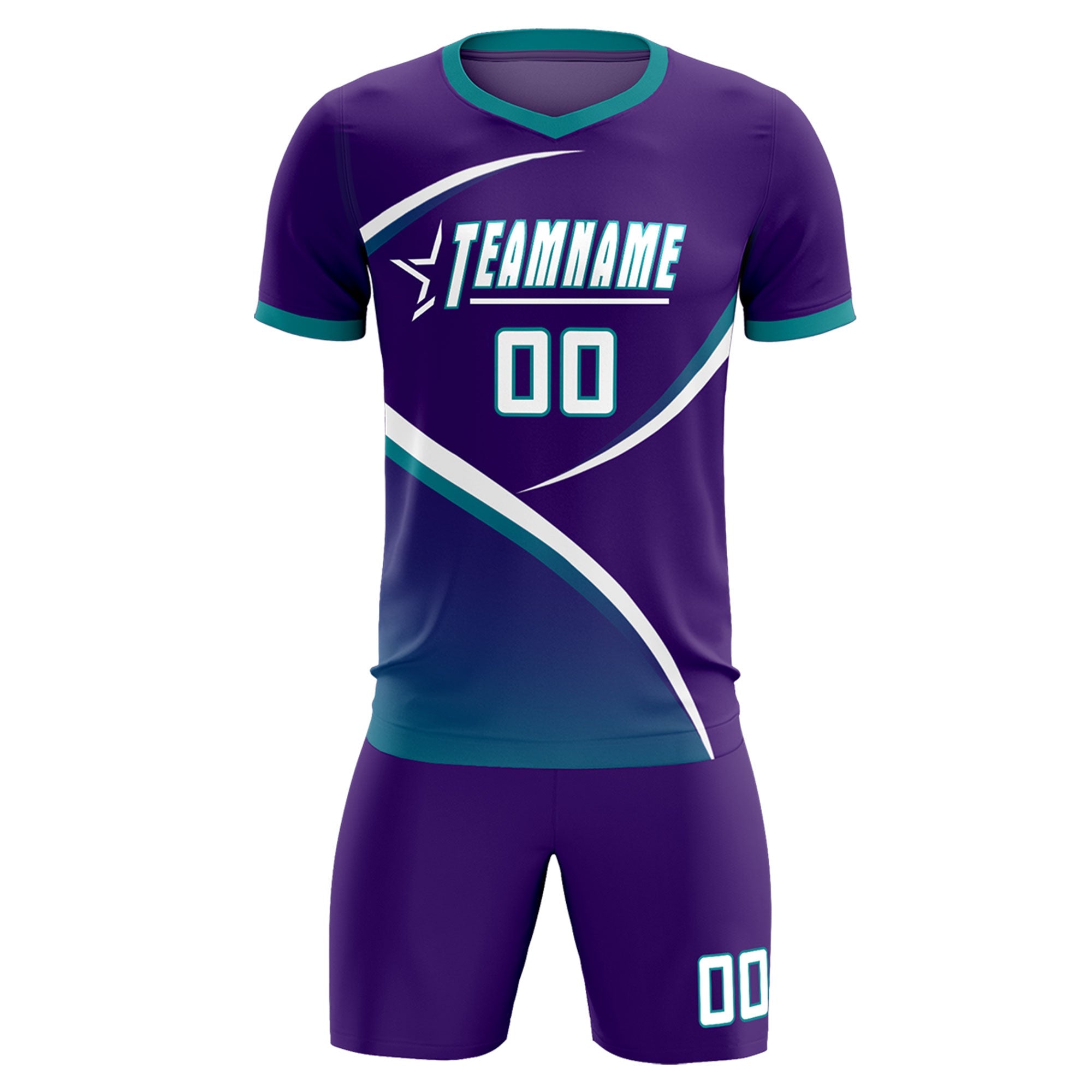 Custom Purple Aqua Color Block Training Uniform For Men Soccer Sets Jersey