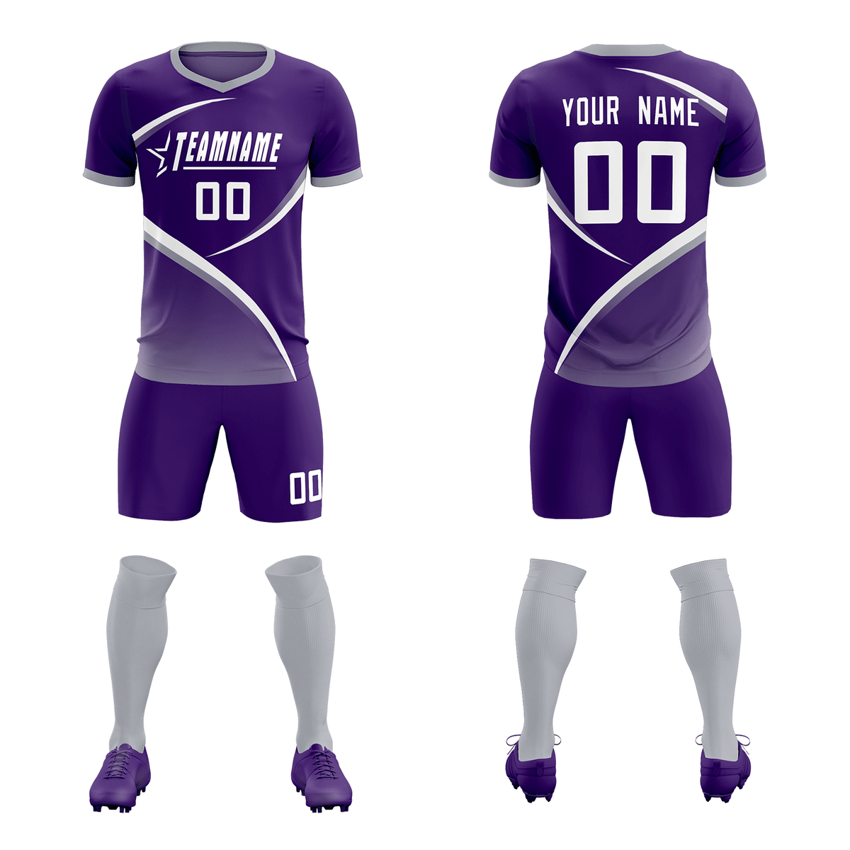 Custom Purple Gray Color Block Training Uniform For Men Soccer Sets Jersey