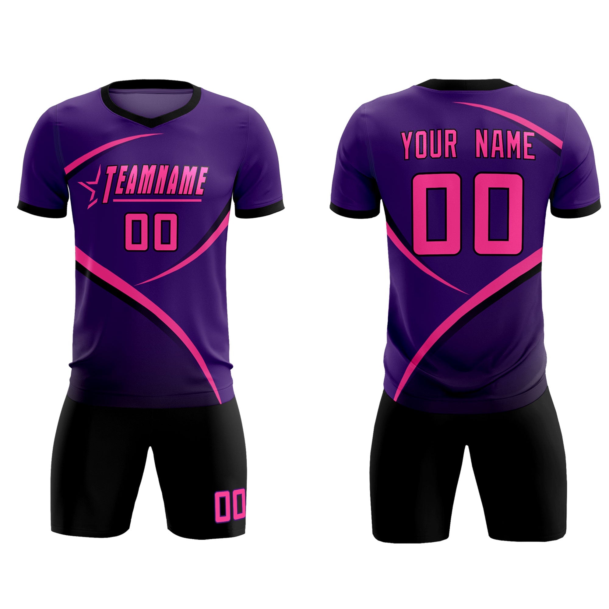 Custom Purple Black Color Block Training Uniform For Men Soccer Sets Jersey