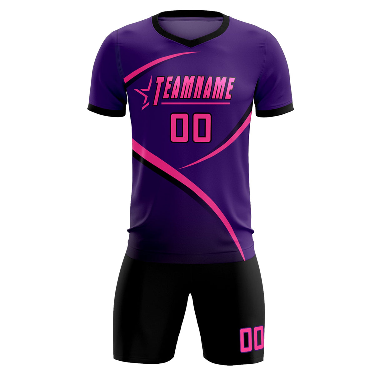 Custom Purple Black Color Block Training Uniform For Men Soccer Sets Jersey