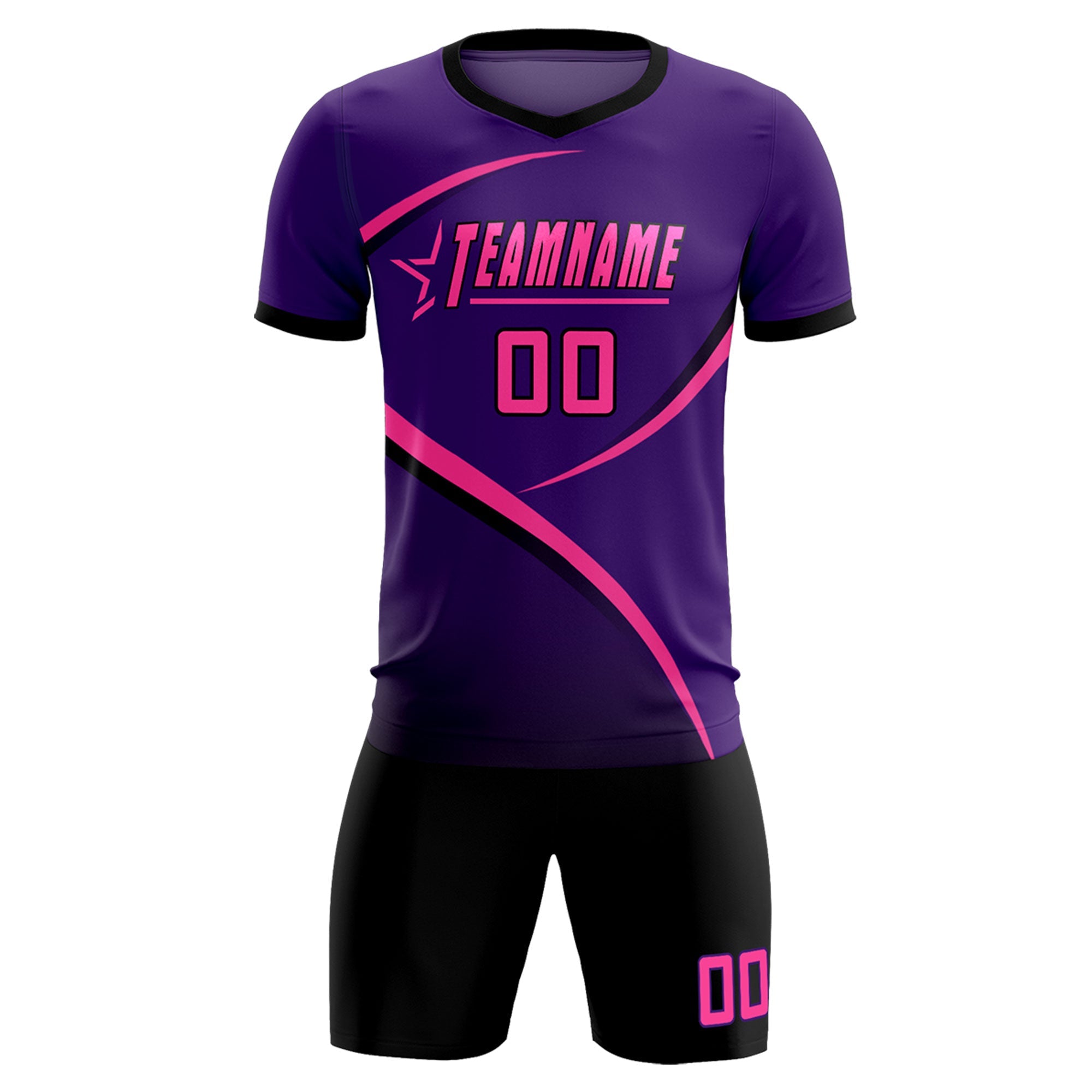 Custom Purple Black Color Block Training Uniform For Men Soccer Sets Jersey