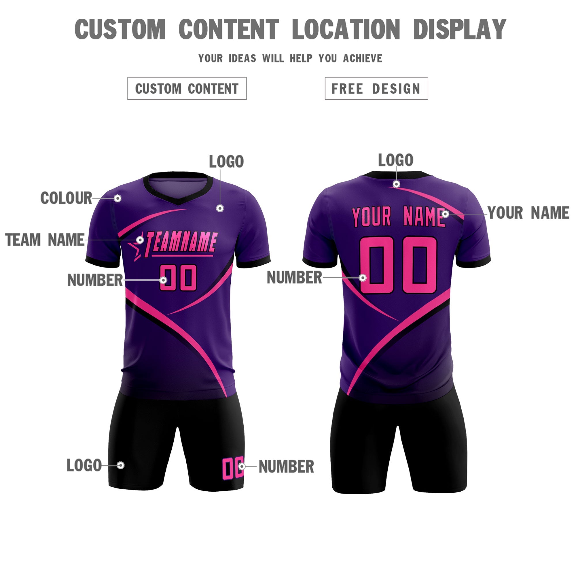 Custom Purple Black Color Block Training Uniform For Men Soccer Sets Jersey