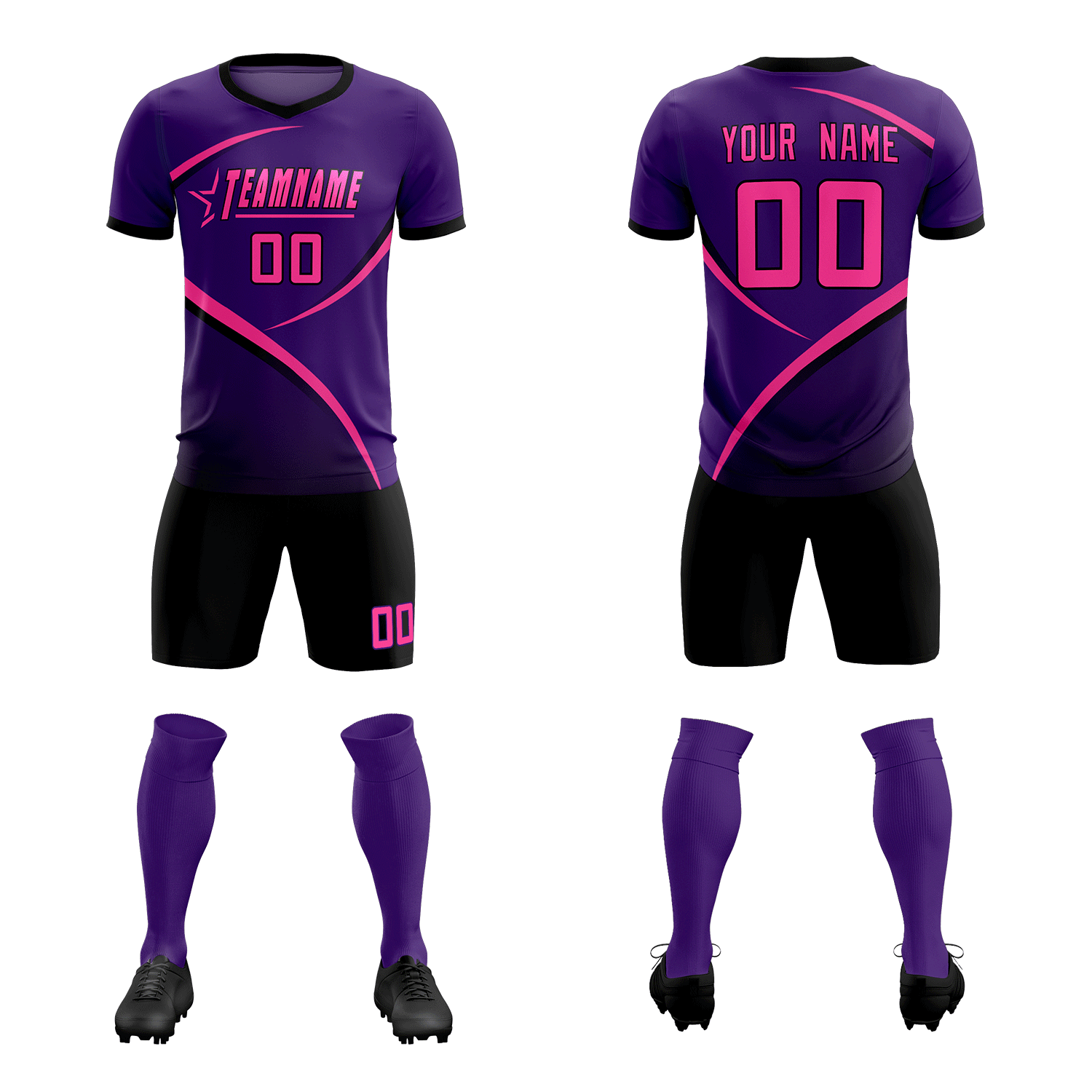 Custom Purple Black Color Block Training Uniform For Men Soccer Sets Jersey