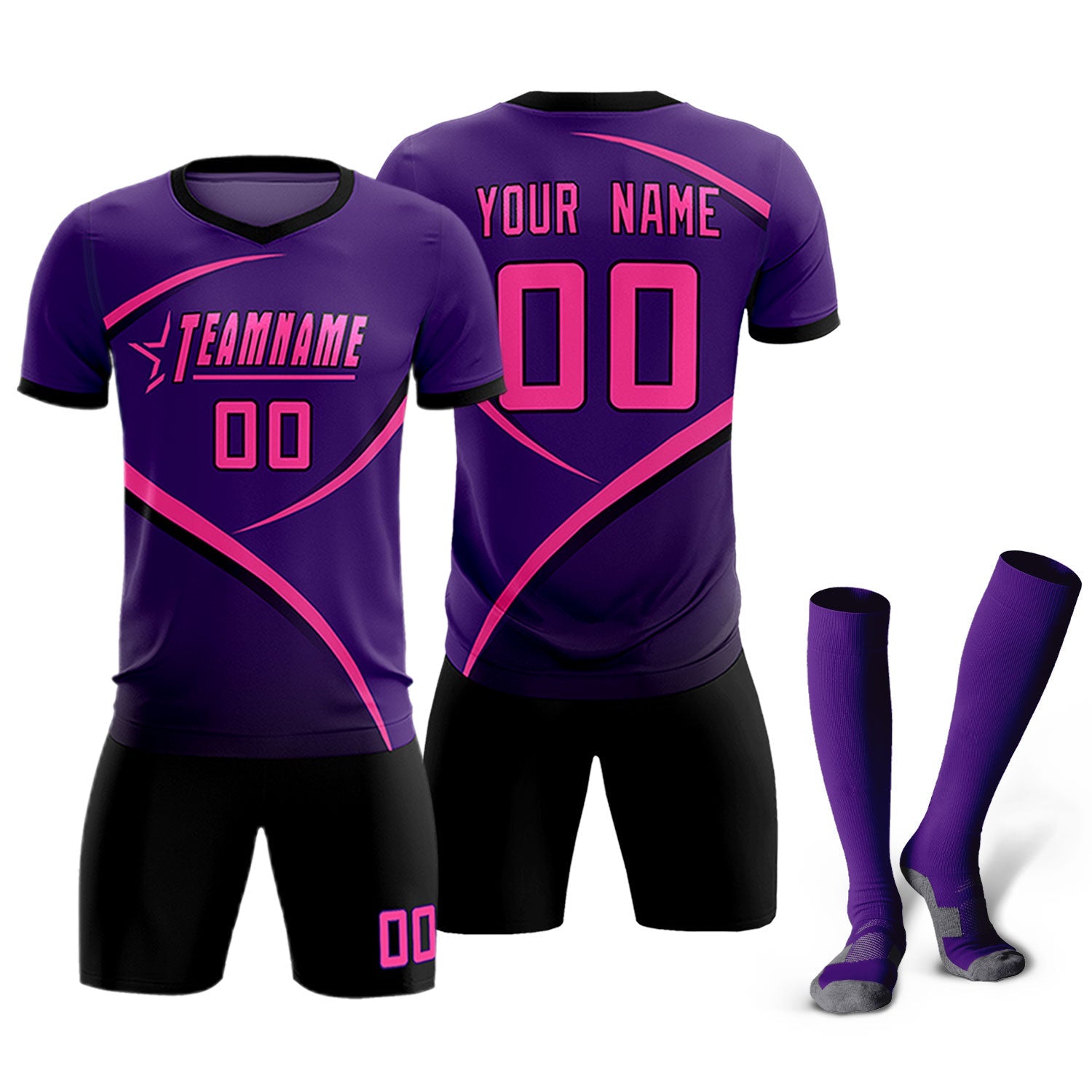 Custom Purple Black Color Block Training Uniform For Men Soccer Sets Jersey