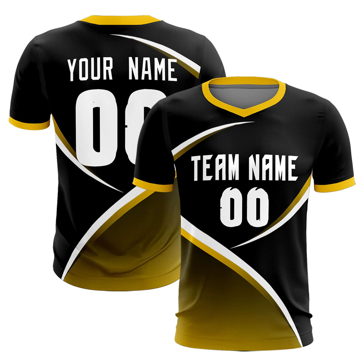 Custom Black Gold Color Block Training Uniform For Men Soccer Sets Jersey