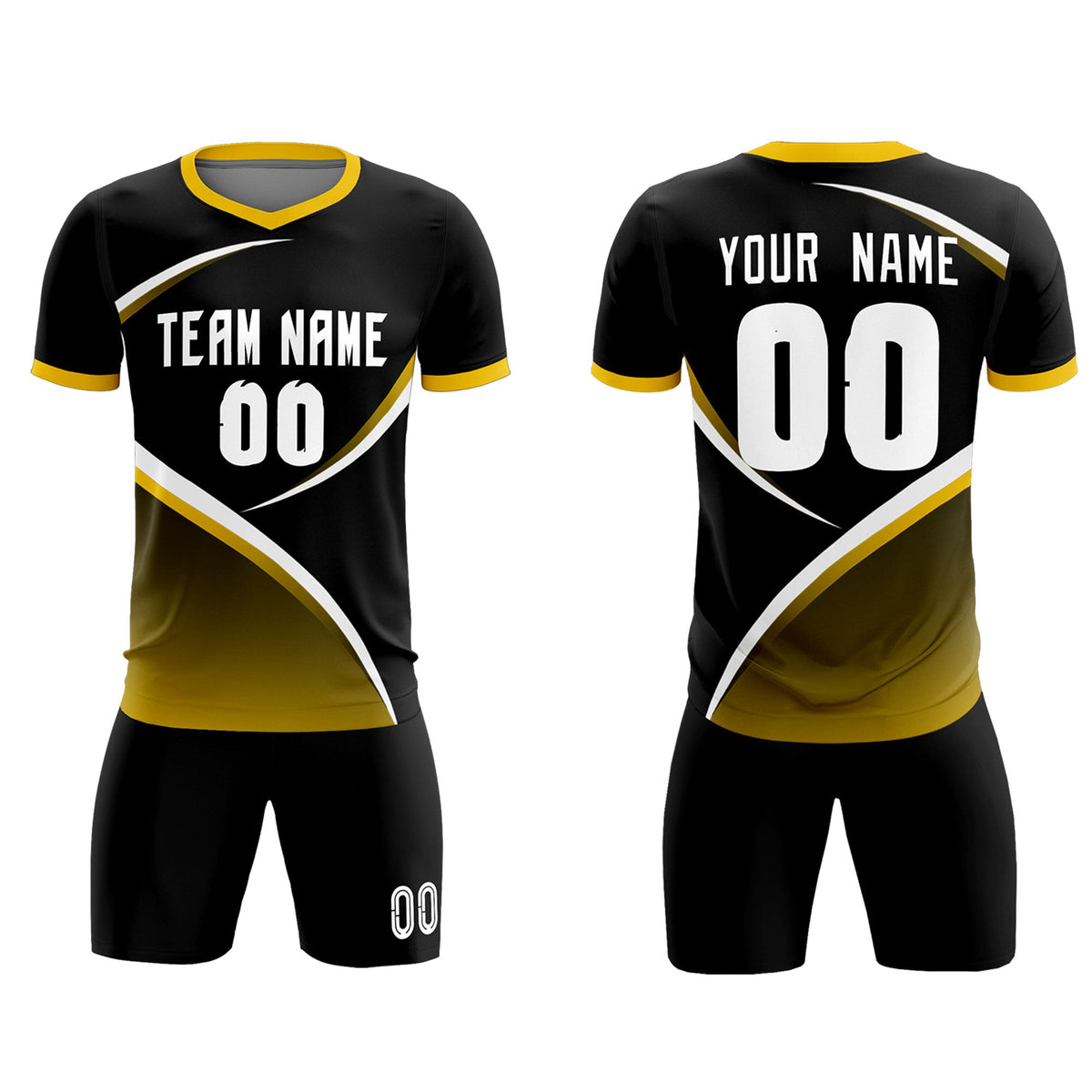 Custom Black Gold Color Block Training Uniform For Men Soccer Sets Jersey